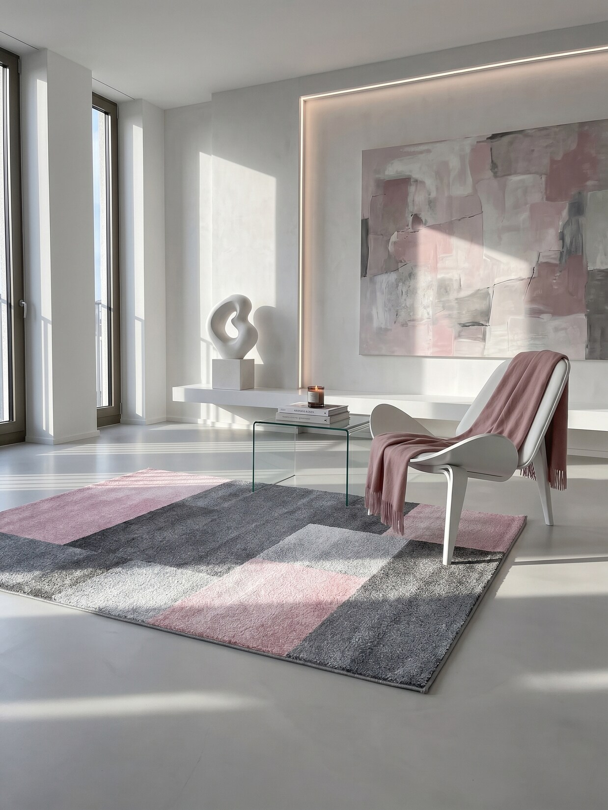 Teppich Kurzflor SOLDA in Rosa, kariert, 240 x 340 cm