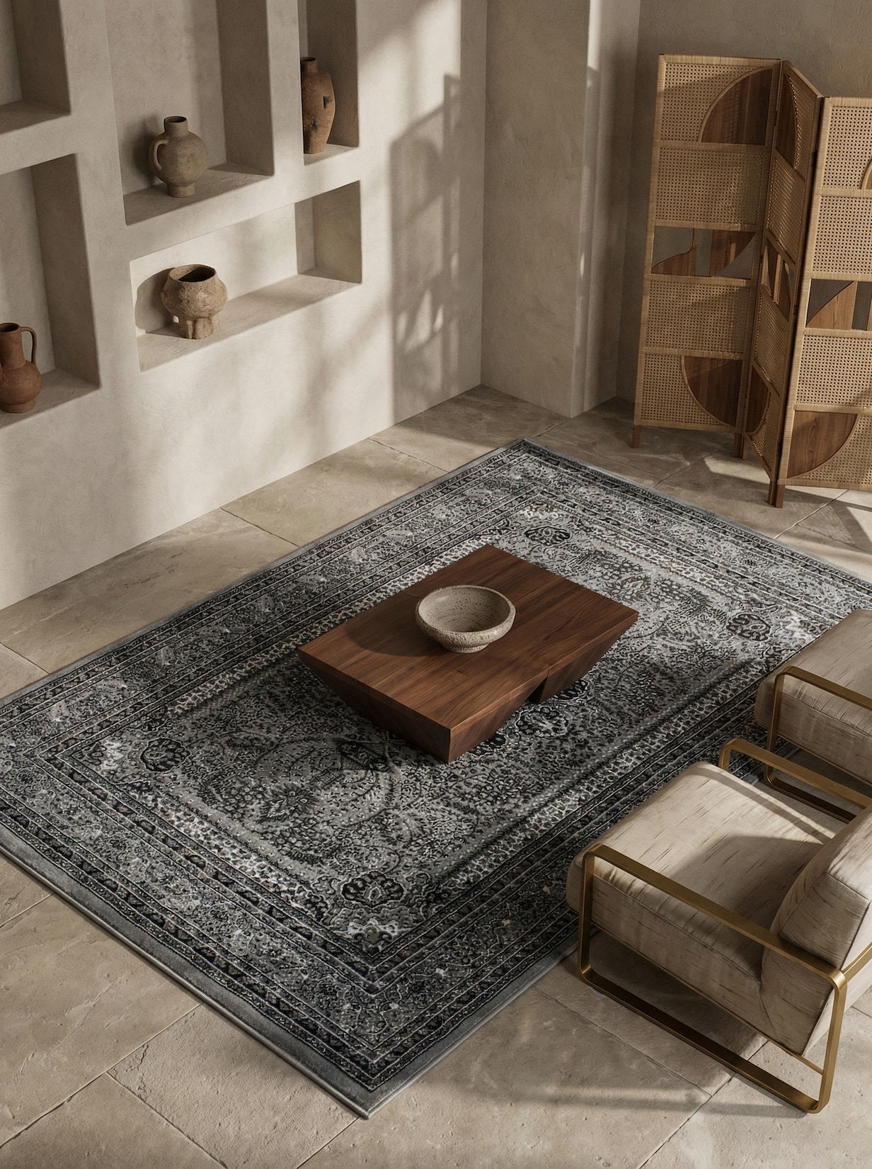Teppich Kurzflor TANNHEIM in Grau, orientalisch, 80 x 150 cm