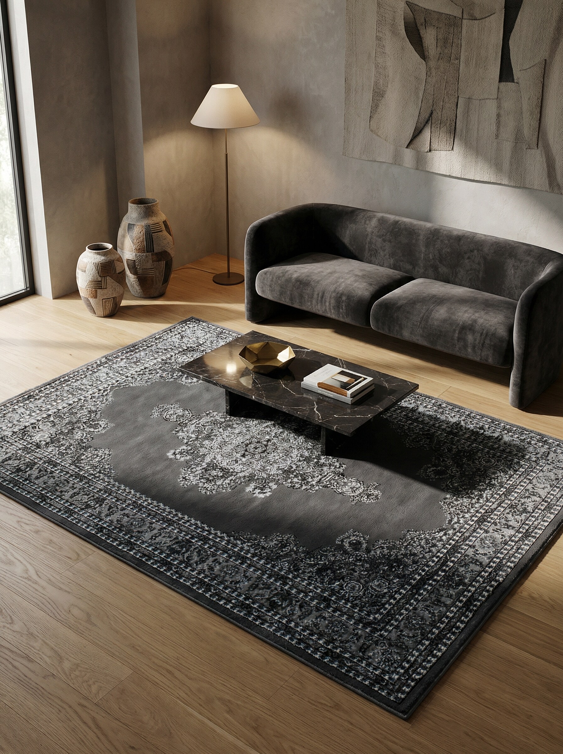 Teppich Kurzflor TANNHEIM in Grau, orientalisch, Florh&ouml;he 12 mm, 160 x 230 cm - Bild 1