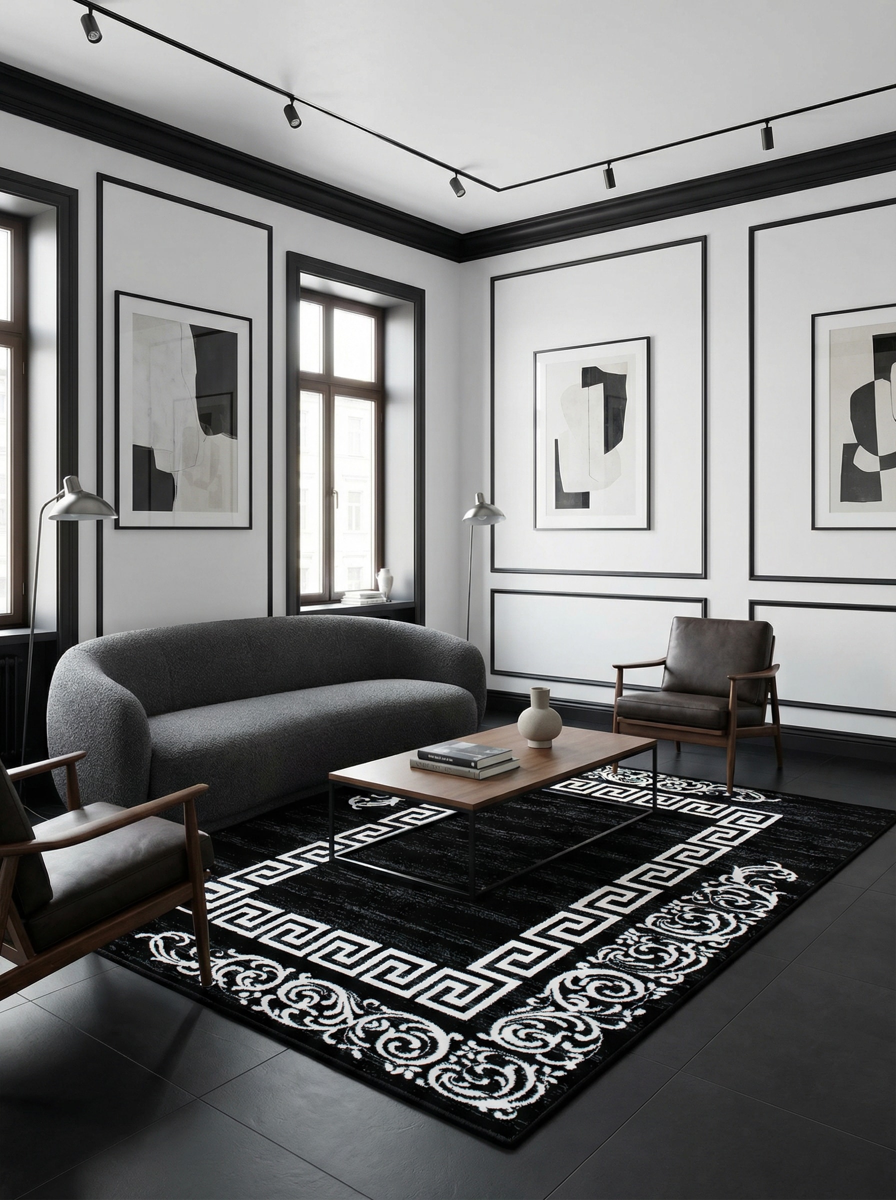 Teppich Kurzflor ASPEN in Schwarz, mit M&auml;ander-Muster, 120 x 170 cm - Bild 1