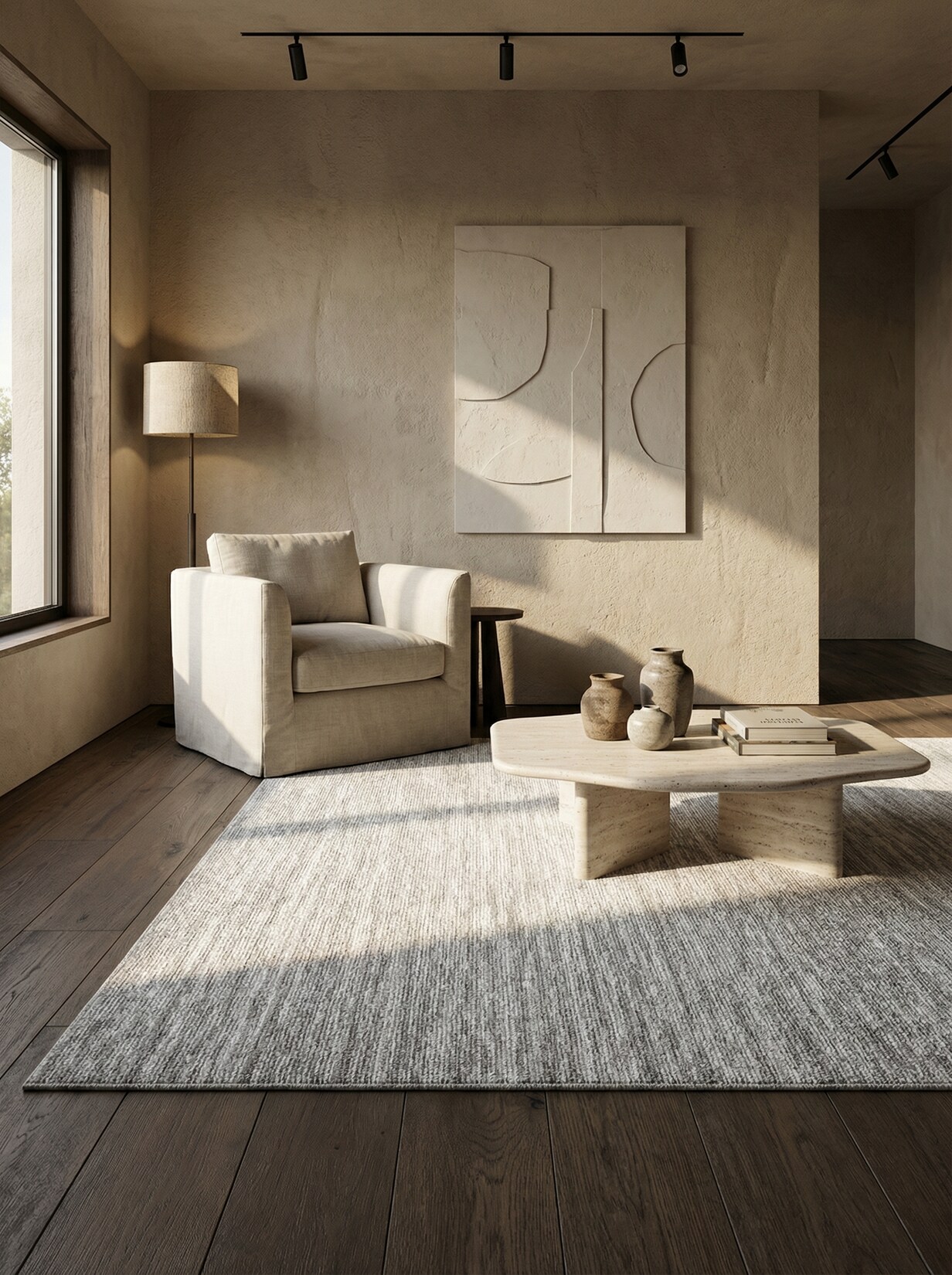 Teppich Kurzflor AMMER in Creme, einfarbig, 140 x 200 cm