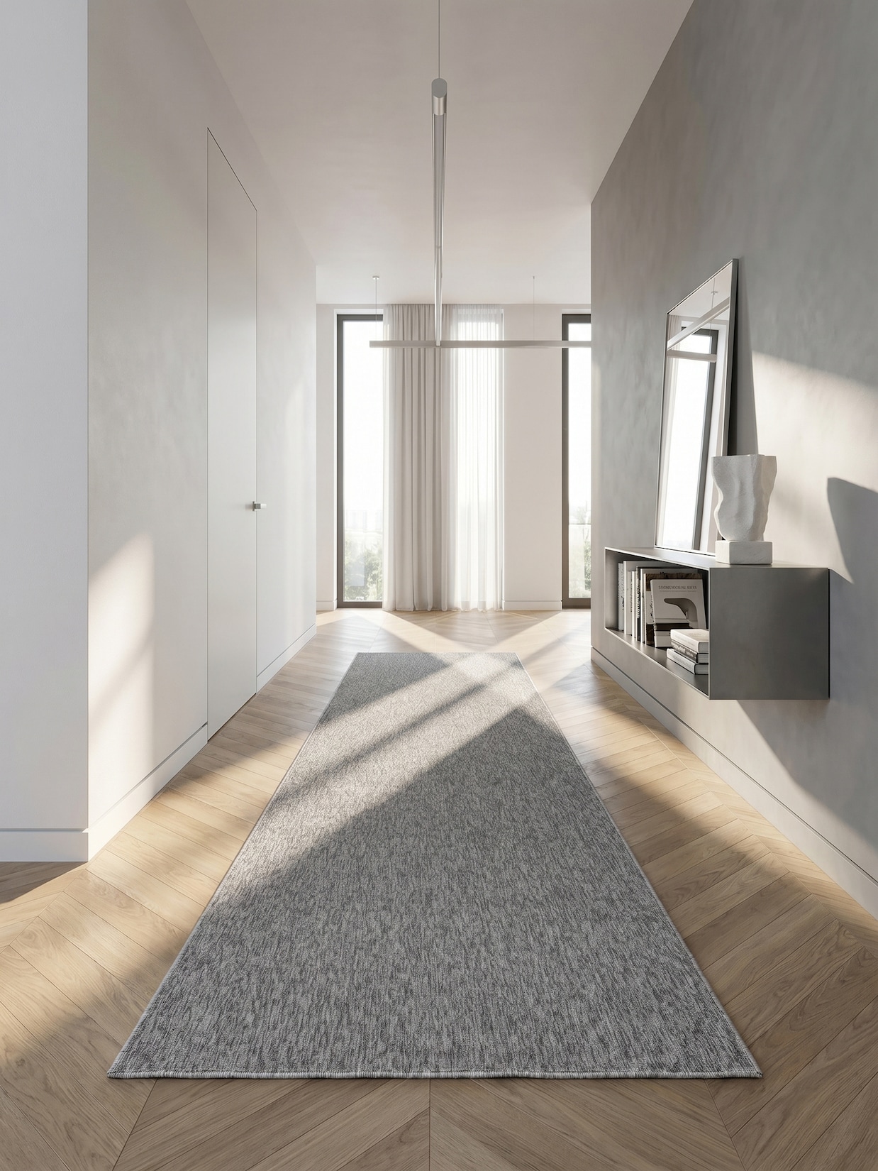Teppich Kurzflor AMMER in Hellgrau, einfarbig, 80 x 250 cm