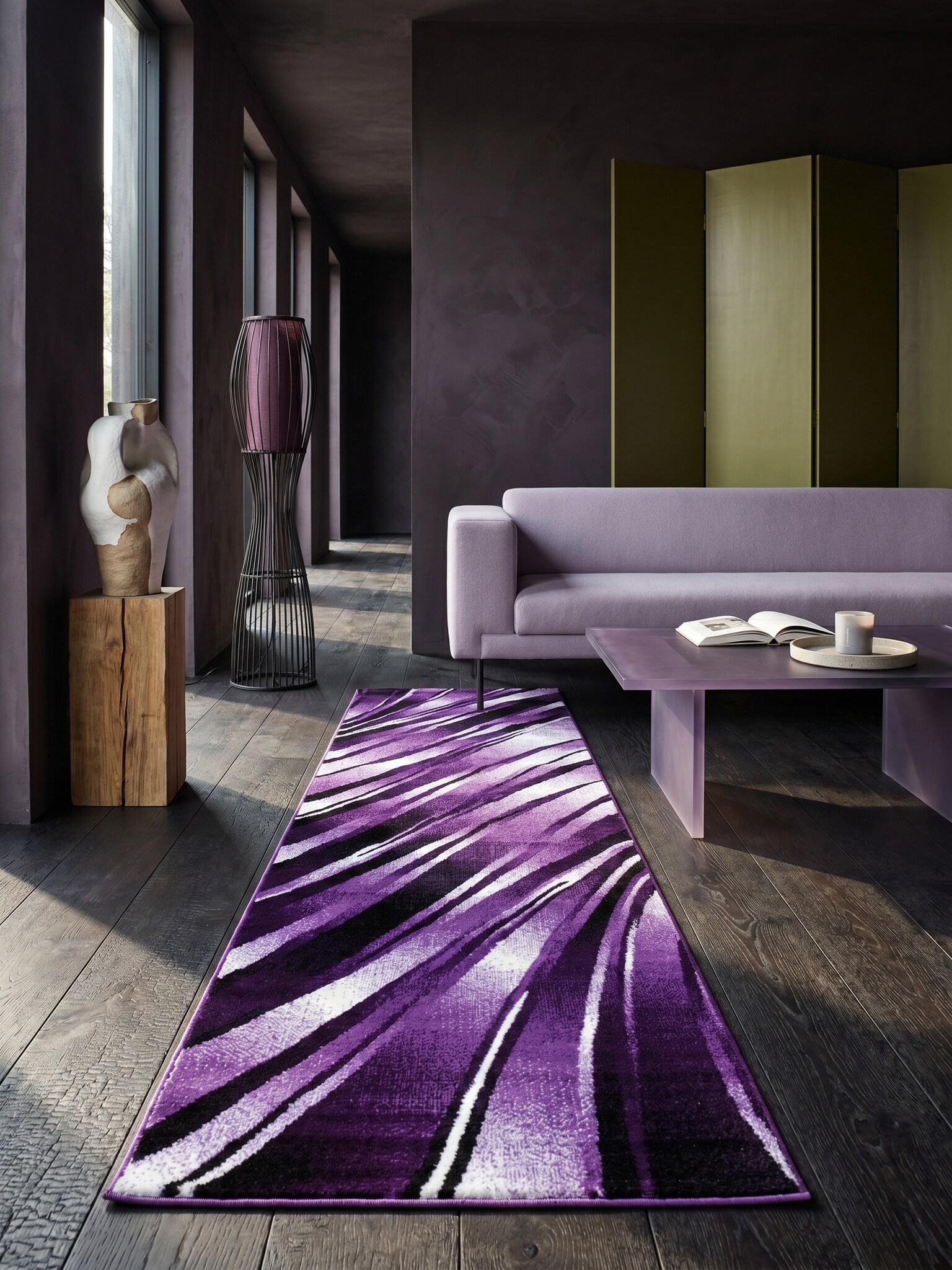 Teppich Kurzflor DRAU in Violett, mit abstraktem Wellenmuster, 80 x 300 cm - Bild 1