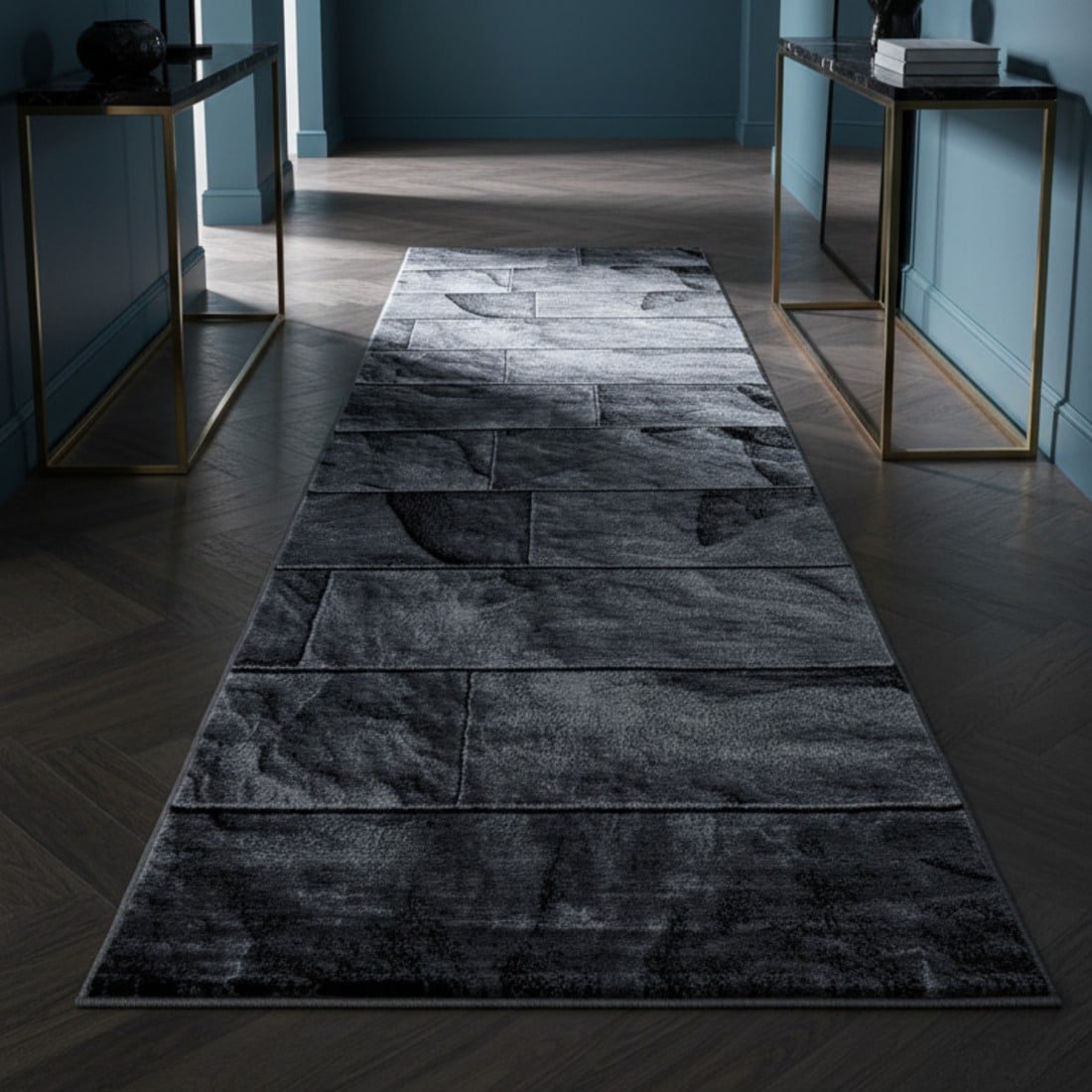 Teppich Kurzflor DRAU in Schwarz, in Steinoptik, 80 x 300 cm - Bild 1