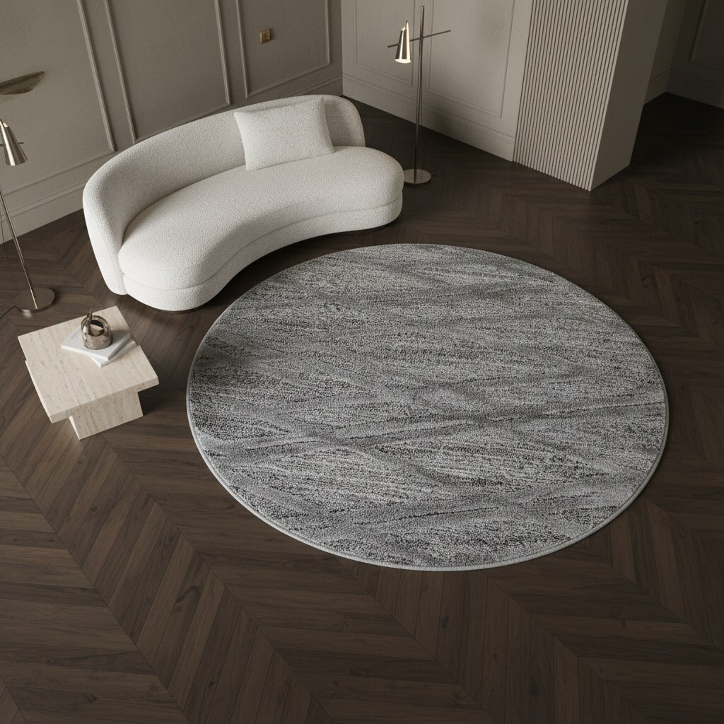 Teppich Hochflor TALFER in Grau, im Boho-Stil, aus Polypropylen, Ø 120 cm