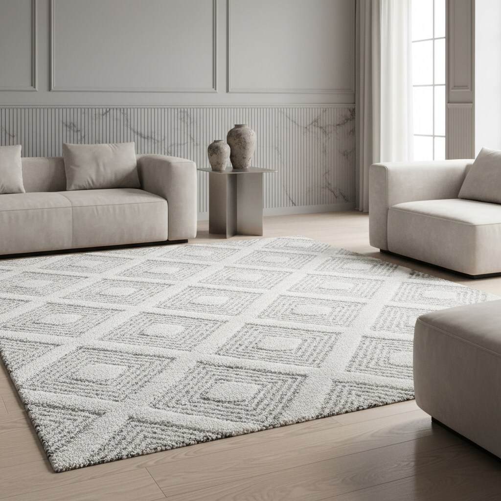 Teppich Hochflor TALFER in Grau, geometrisch, aus Polypropylen, 200 x 290 cm