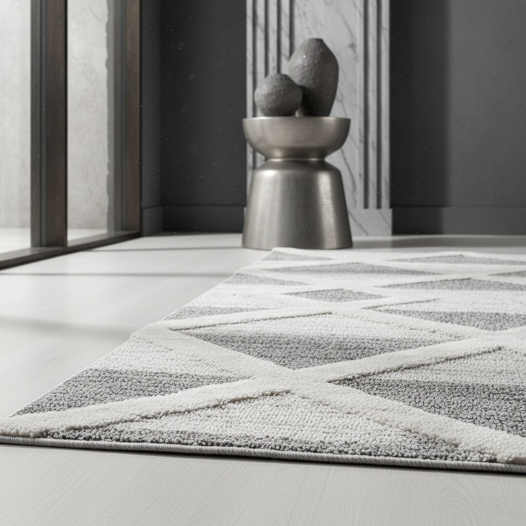 Teppich Hochflor TALFER in Grau, geometrisch, Florhöhe 20 mm, 60 x 110 cm online kaufen bei Netto