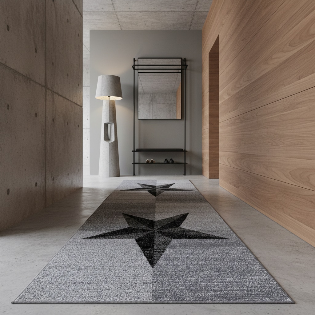 Teppich Kurzflor INN in Grau, mit Sternen-Motiv, 80 x 300 cm - Bild 1