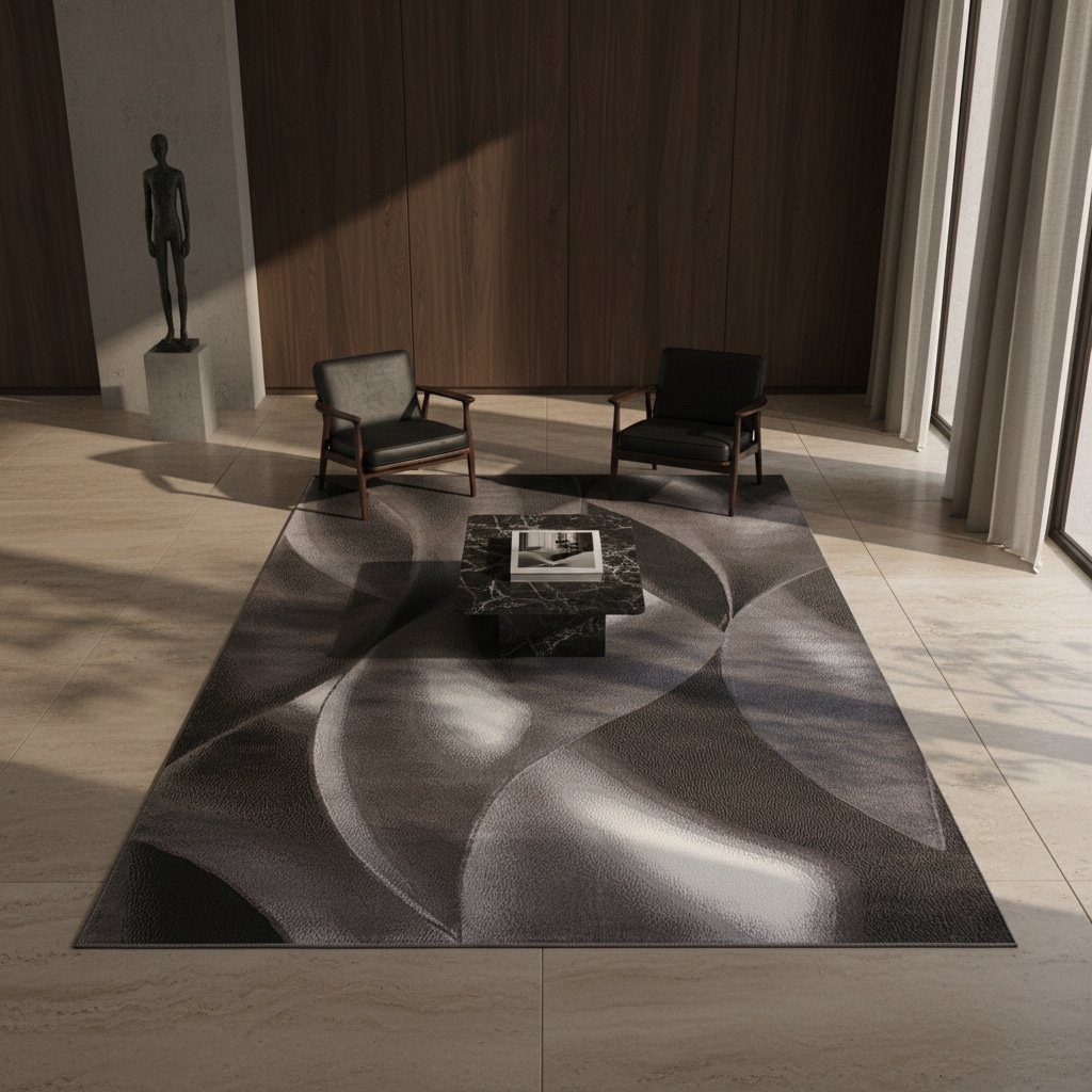 Teppich Kurzflor INN in Braun, mit abstraktem Wellenmuster, 200 x 290 cm