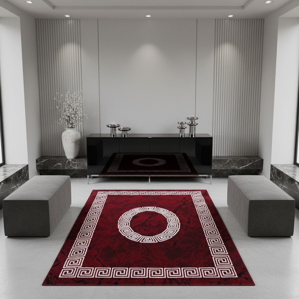 Teppich Kurzflor INN in Rot, mit M&auml;ander-Muster, 120 x 170 cm - Bild 1