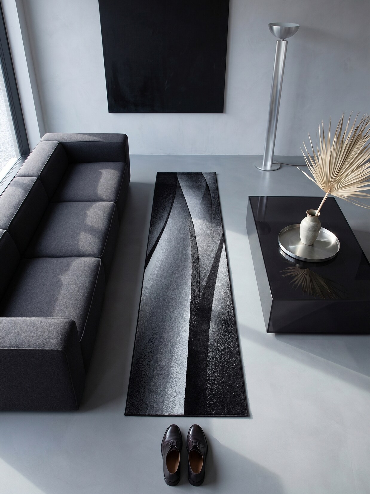 Teppich Kurzflor INN in Schwarz, mit Farbverlauf, 80 x 300 cm