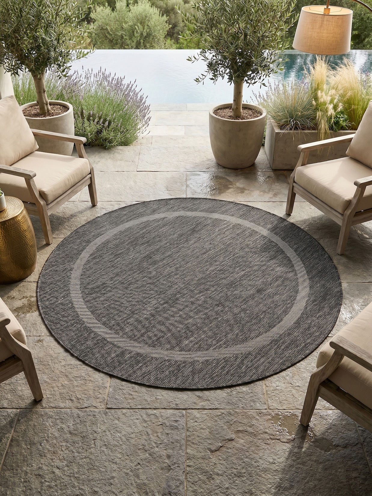 Teppich Outdoor ALSTER in Schwarz, einfarbig, Ø 160 cm