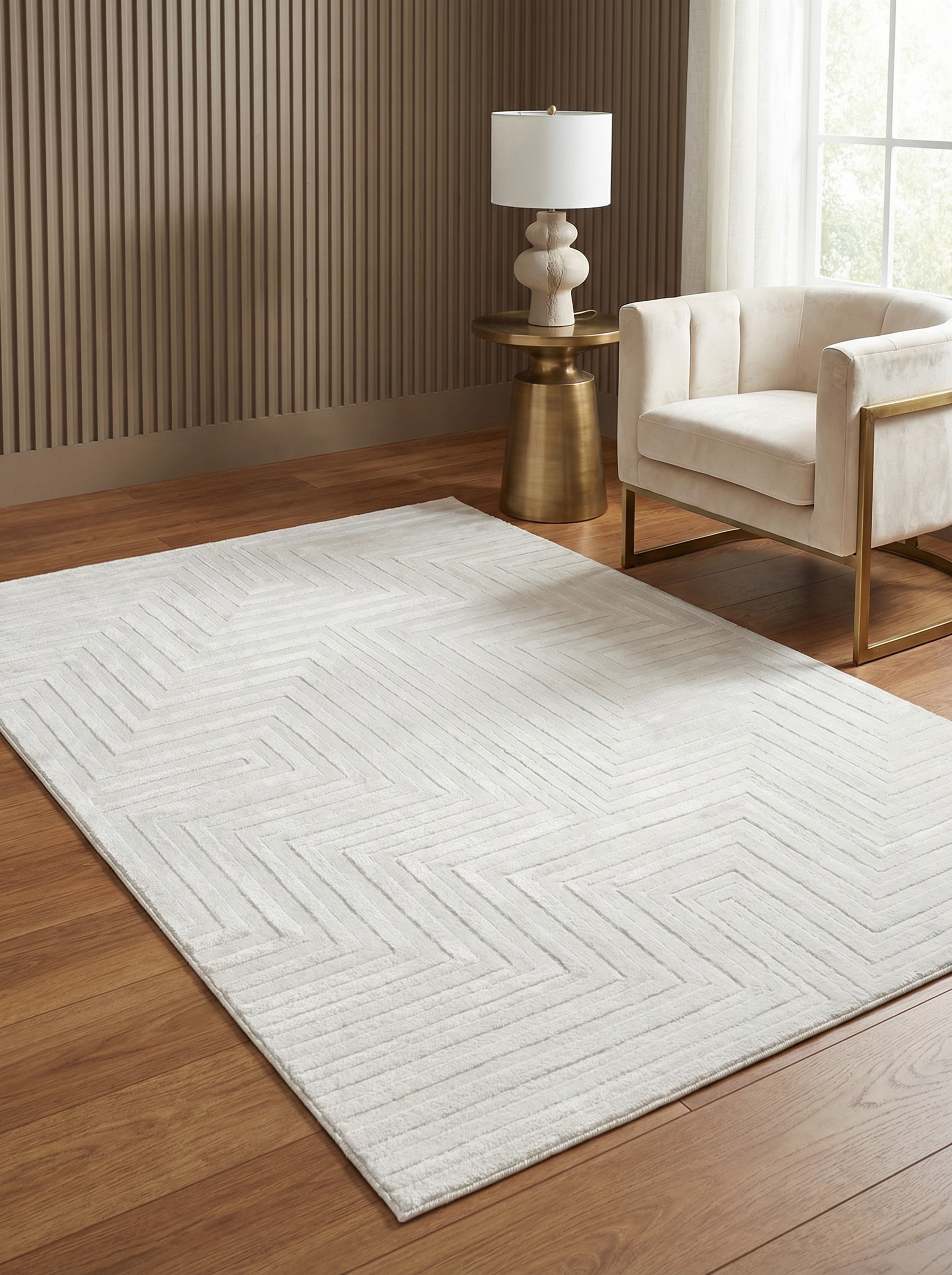 Teppich Kurzflor ILLER in Creme, mit 3D-Design, 140 x 200 cm - Bild 1