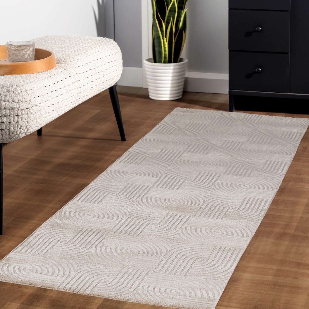 Teppich Kurzflor ILLER in Beige, mit 3D-Design, aus Jute, 80 x 250 cm