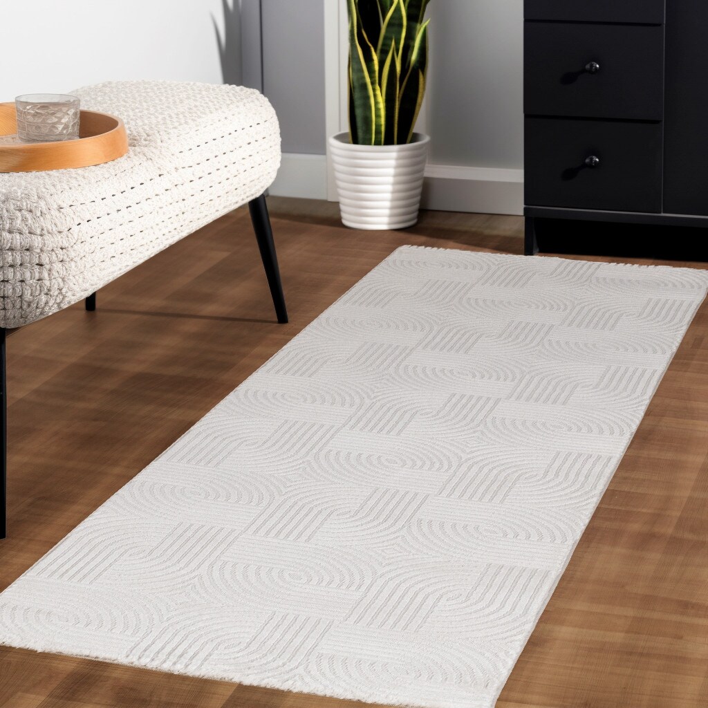 Teppich Kurzflor ILLER in Creme, mit 3D-Design, aus Jute, 80 x 250 cm