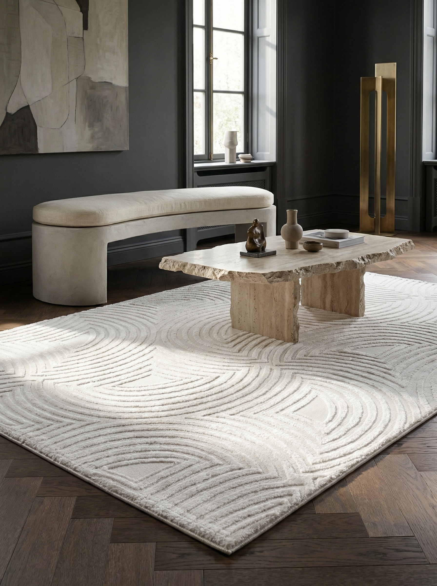 Teppich Kurzflor ILLER in Creme, mit 3D-Design, Florh&ouml;he 12 mm, 80 x 150 cm - Bild 1