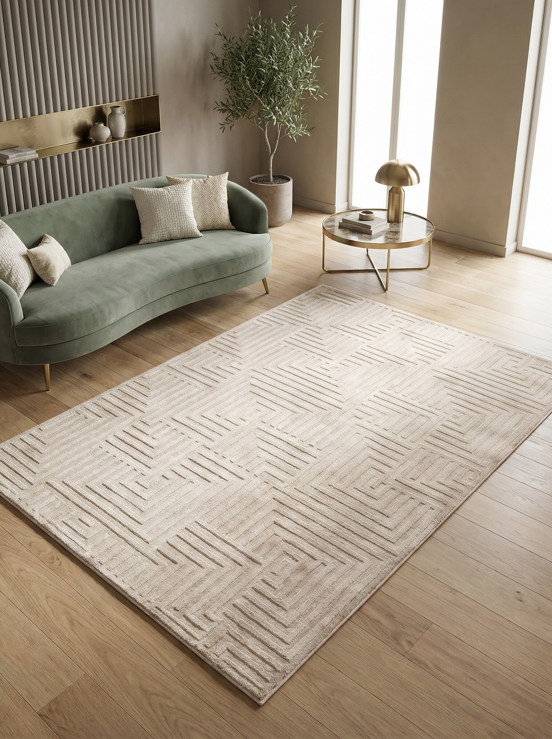 Teppich Kurzflor ILLER in Beige, mit 3D-Design, aus Jute, Florhöhe 12 mm, 120 x 170 cm online kaufen bei Netto