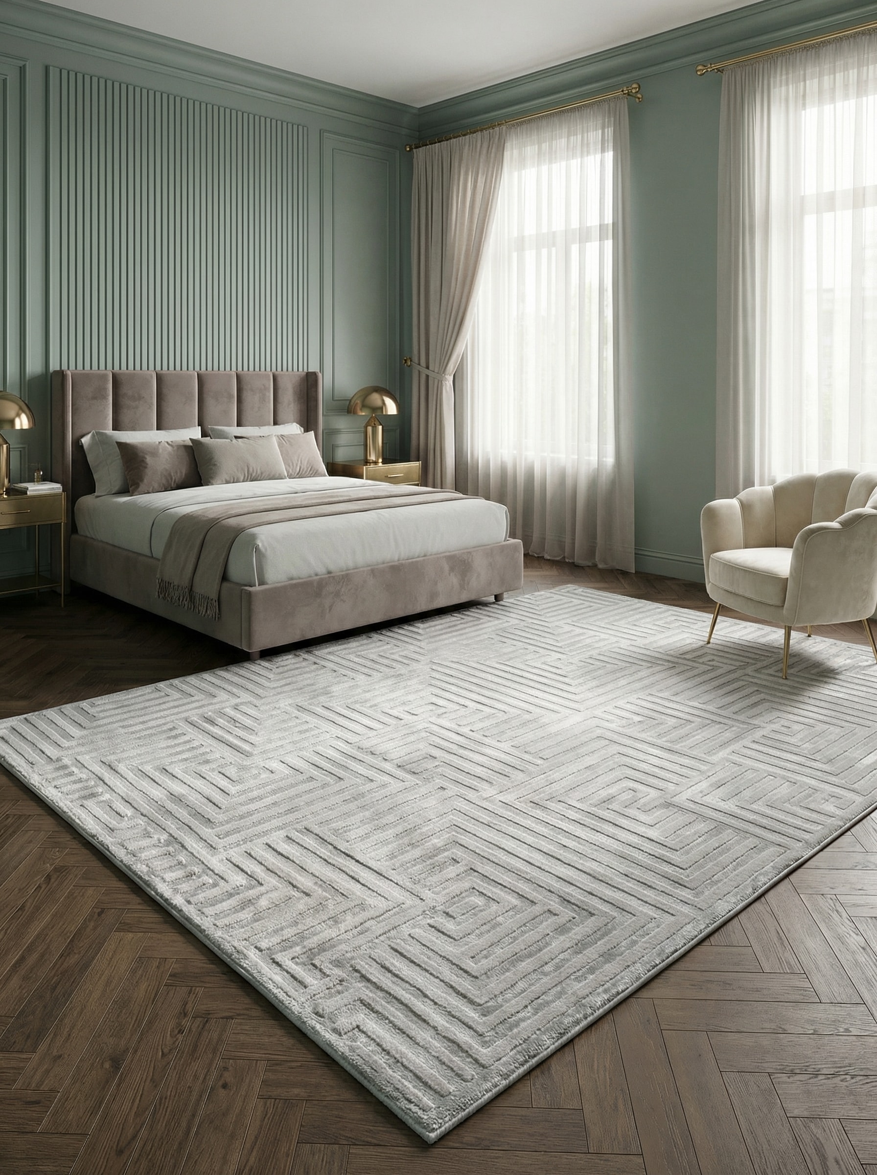 Teppich Kurzflor ILLER in Silber, mit 3D-Design, aus Jute, Florh&ouml;he 12 mm, 140 x 200 cm - Bild 1