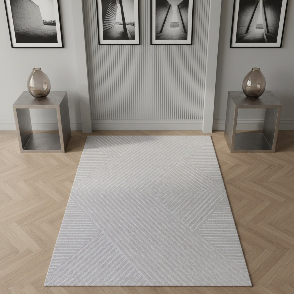 Teppich Kurzflor ILLER in Silber, mit 3D-Design, aus Jute, Florhöhe 12 mm, 240 x 340 cm