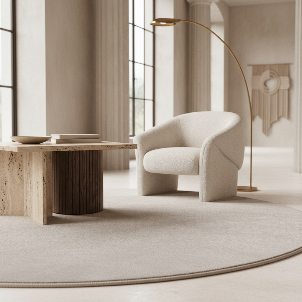 Teppich Kurzflor Waschbar LECH in Creme, einfarbig, Ø 120 cm