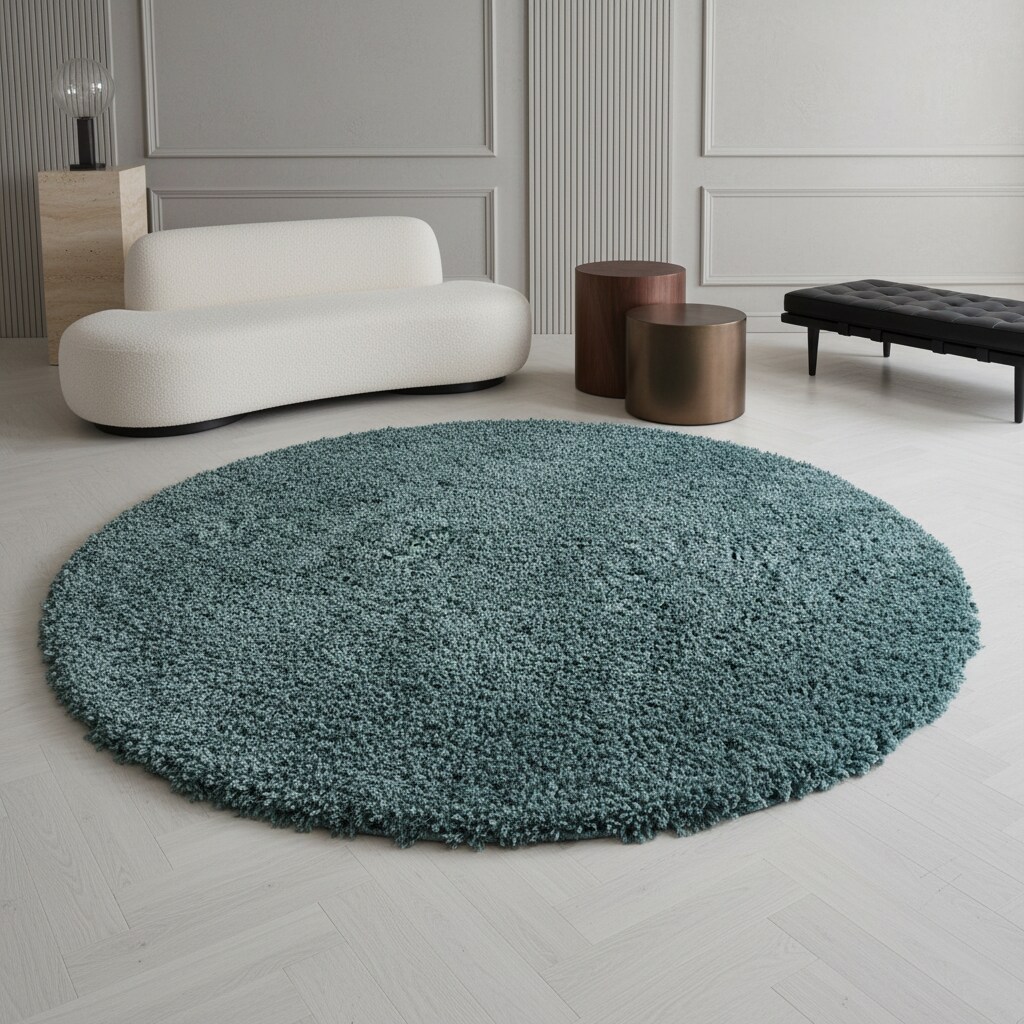 Teppich Hochflor SPREE in Türkis, einfarbig, Ø 120 cm