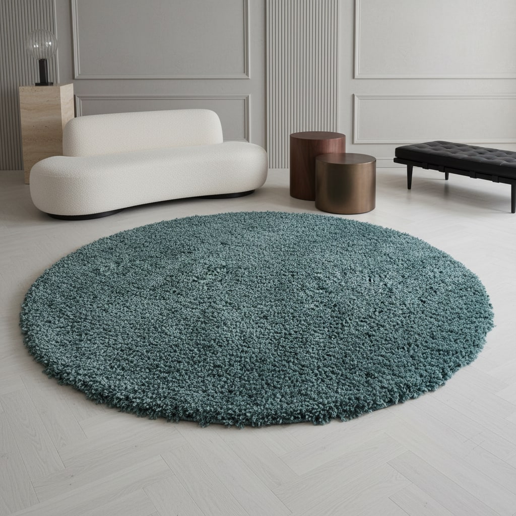 Teppich Hochflor SPREE in Türkis, einfarbig, Ø 200 cm
