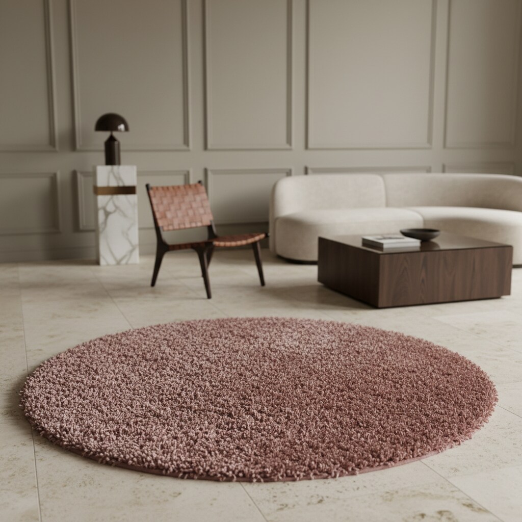 Teppich Hochflor SPREE in Rosa, einfarbig, Ø 120 cm