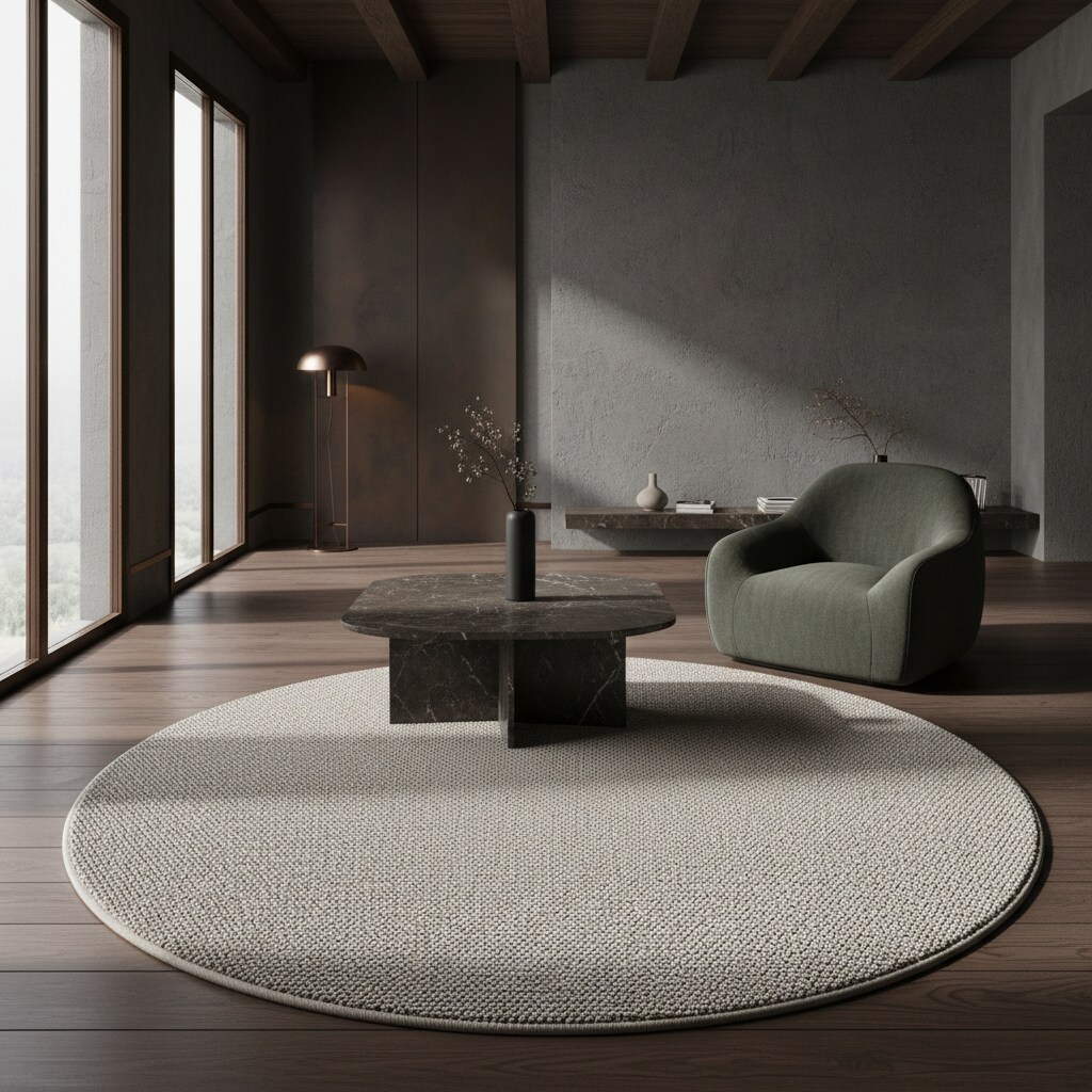Teppich Flachgewebe CIMA in Creme, einfarbig, Ø 120 cm