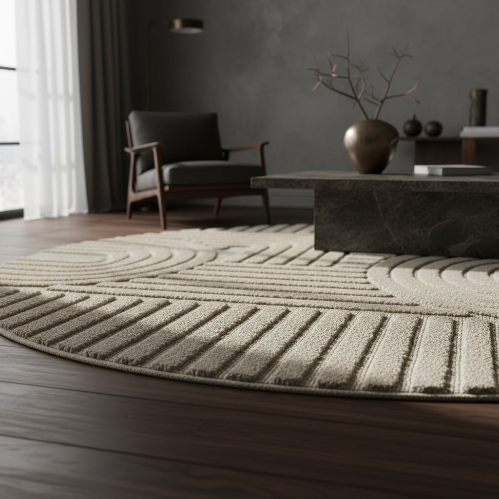 Teppich Hochflor RIGI in Beige, im Skandi-Boho-Stil, Ø 200 cm