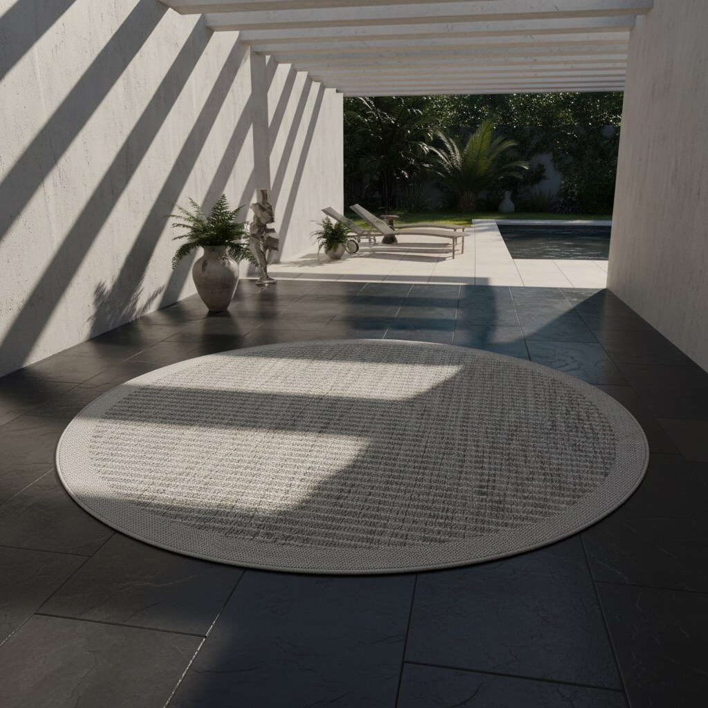 Teppich Outdoor DAFNE in Grau, einfarbig, Ø 120 cm