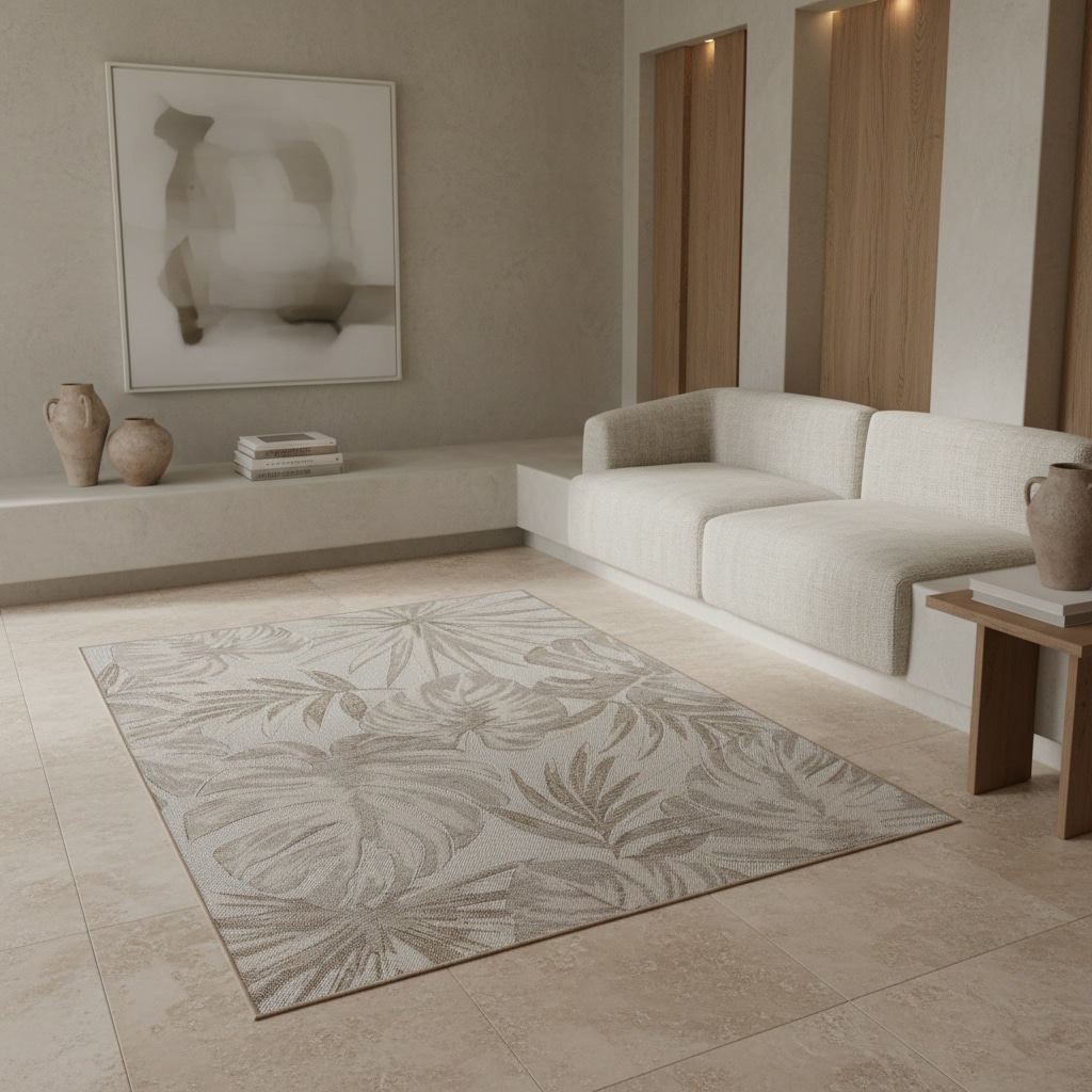 Teppich Outdoor VENTOUX in Beige, mit Tropen-Motiv, 120 x 170 cm - Bild 1