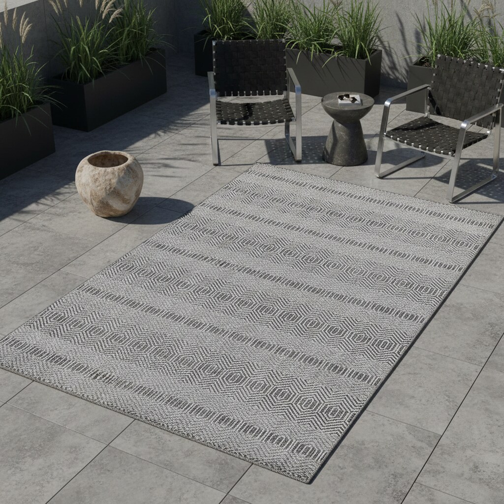 Outdoorteppich LIRIA, im Boho-Stil, Grau, 140 x 200 cm