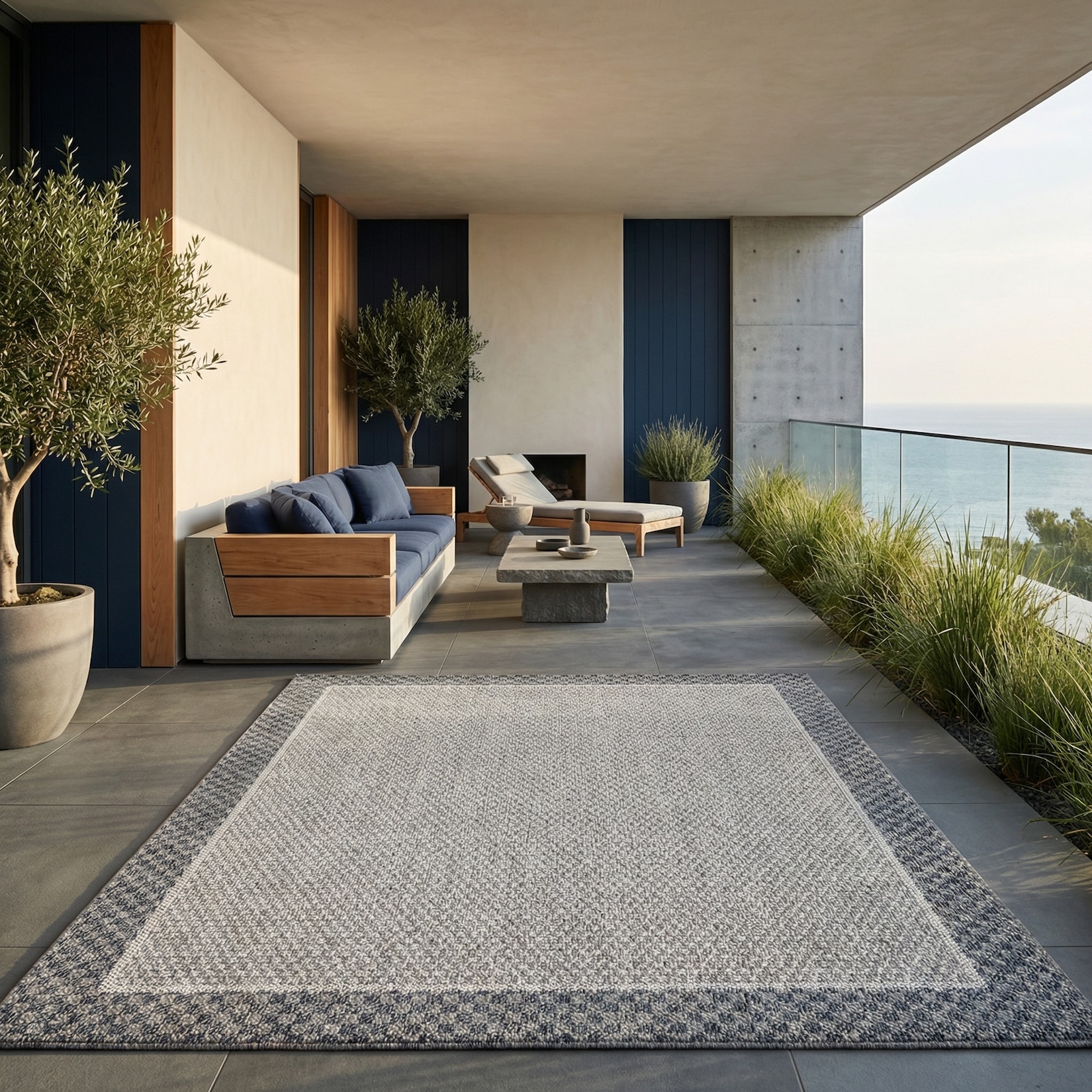 Outdoorteppich LIRIA, mit Bordüre, aus Polypropylen, Creme, 160 x 230 cm