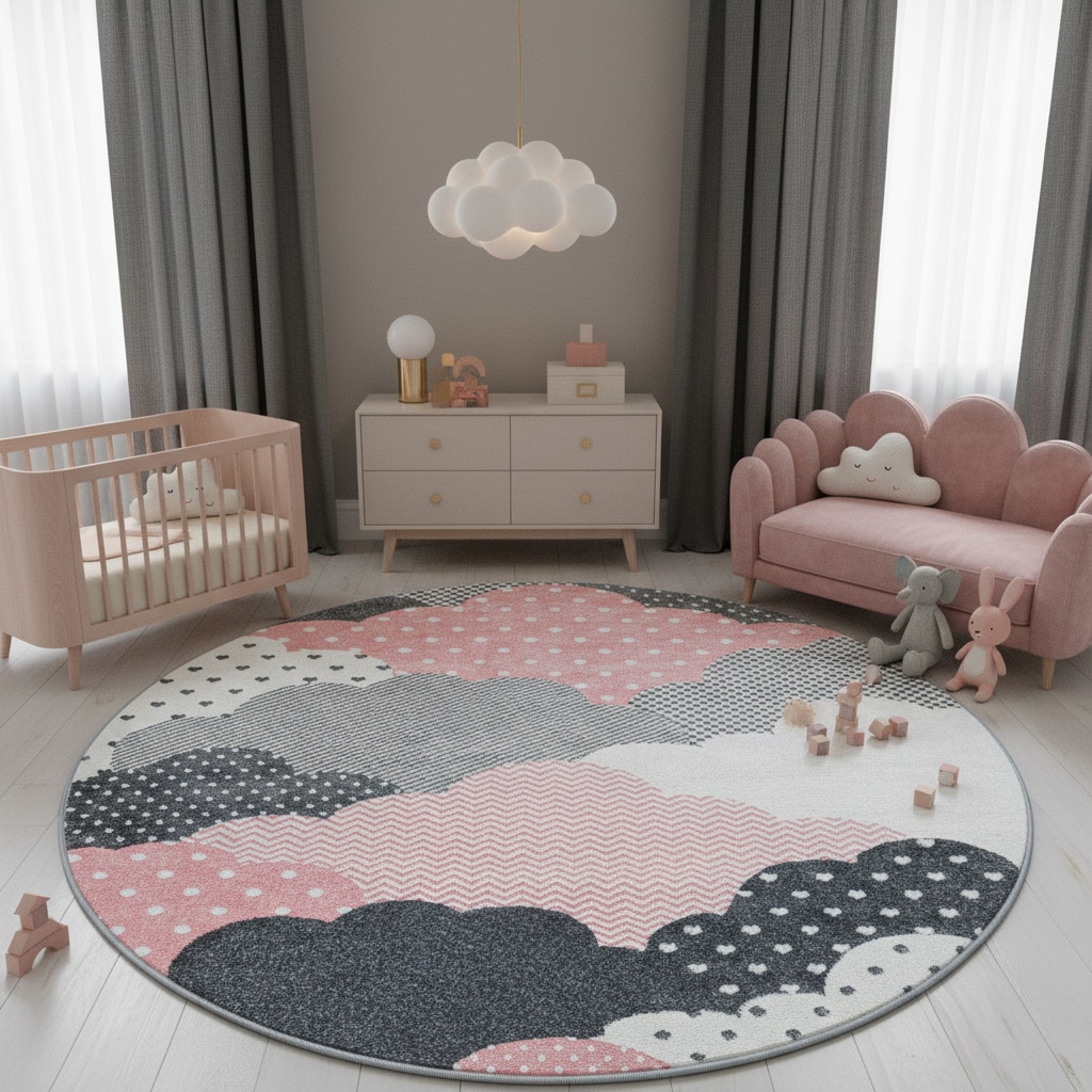 Kinderteppich COGNE, mit Wolken-Motiv, Rosa, &Oslash; 160 cm - Bild 1