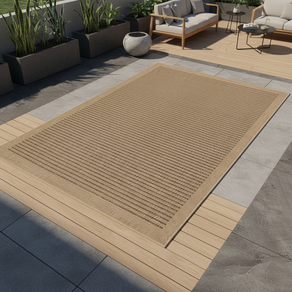 Outdoorteppich KASBERG, im Vintage-Stil, aus Polypropylen, Schwarz, 140 x 200 cm