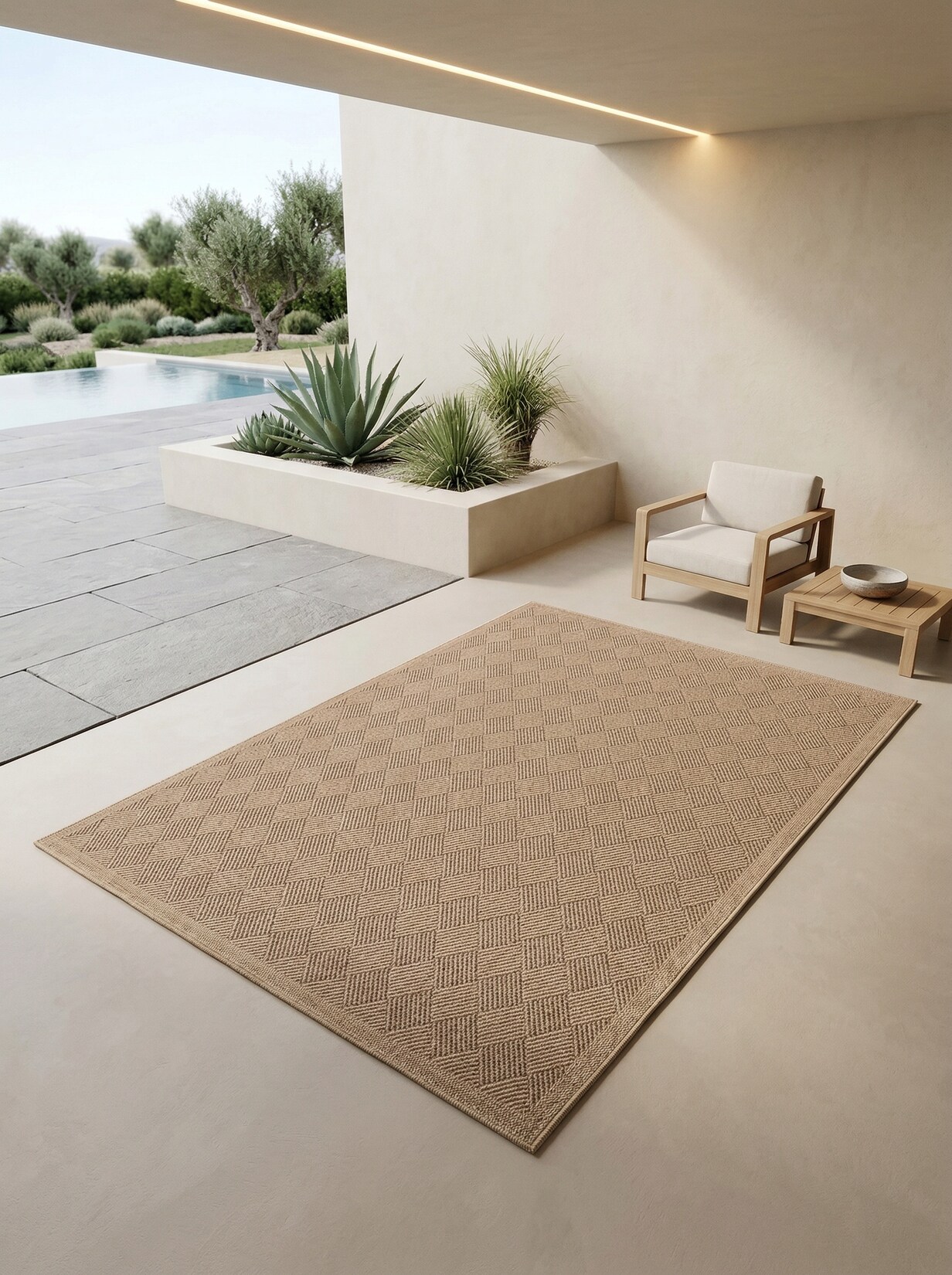 Outdoorteppich KASBERG, im Vintage-Stil, aus Polypropylen, Schwarz, 140 x 200 cm