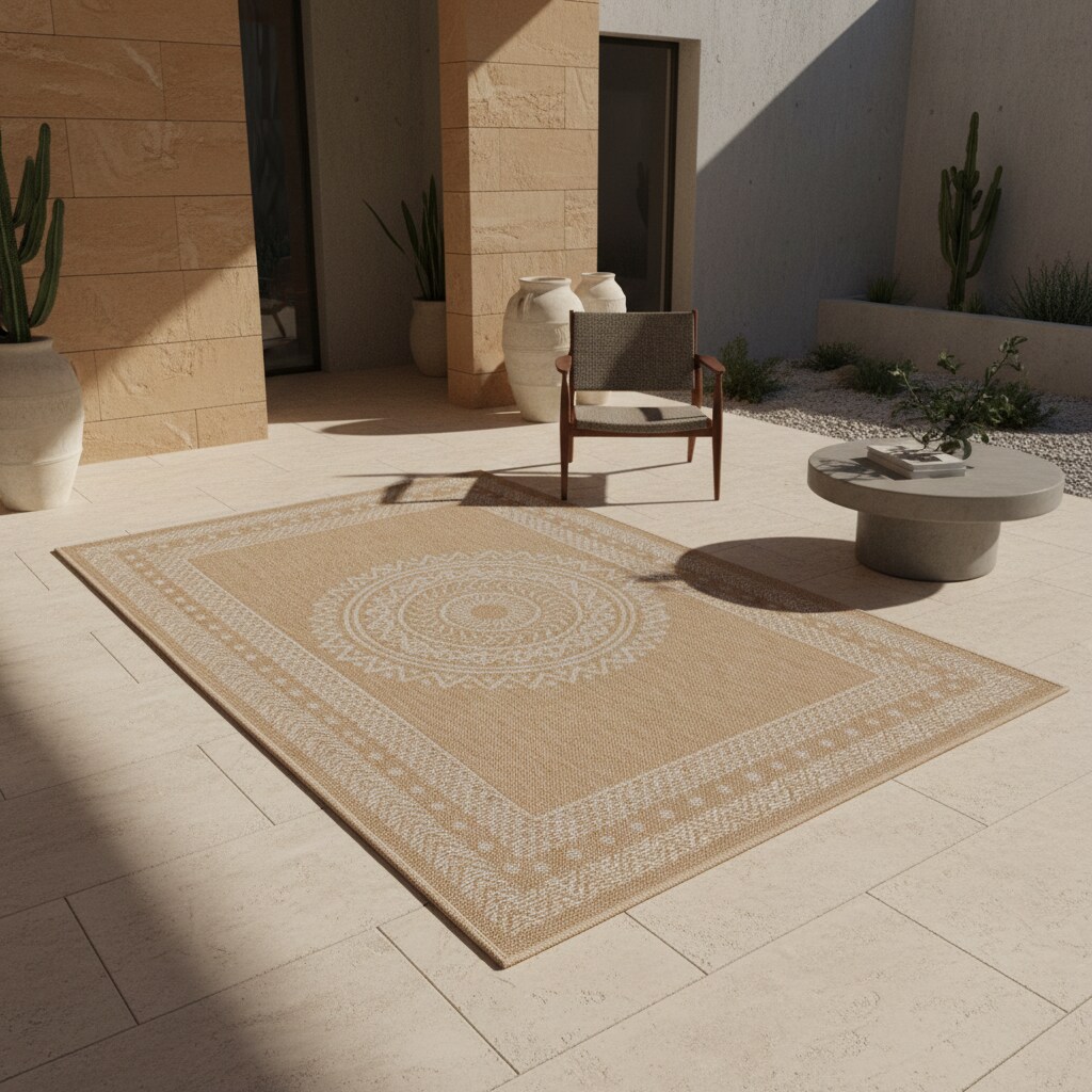Outdoorteppich KASBERG, im Vintage-Stil, aus Polypropylen, Beige, 120 x 170 cm