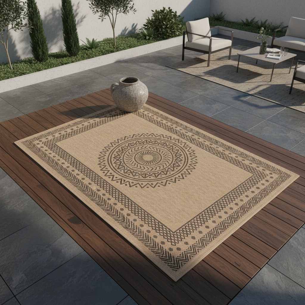 Outdoorteppich KASBERG, im Vintage-Stil, aus Polypropylen, Schwarz, 120 x 170 cm - Bild 1