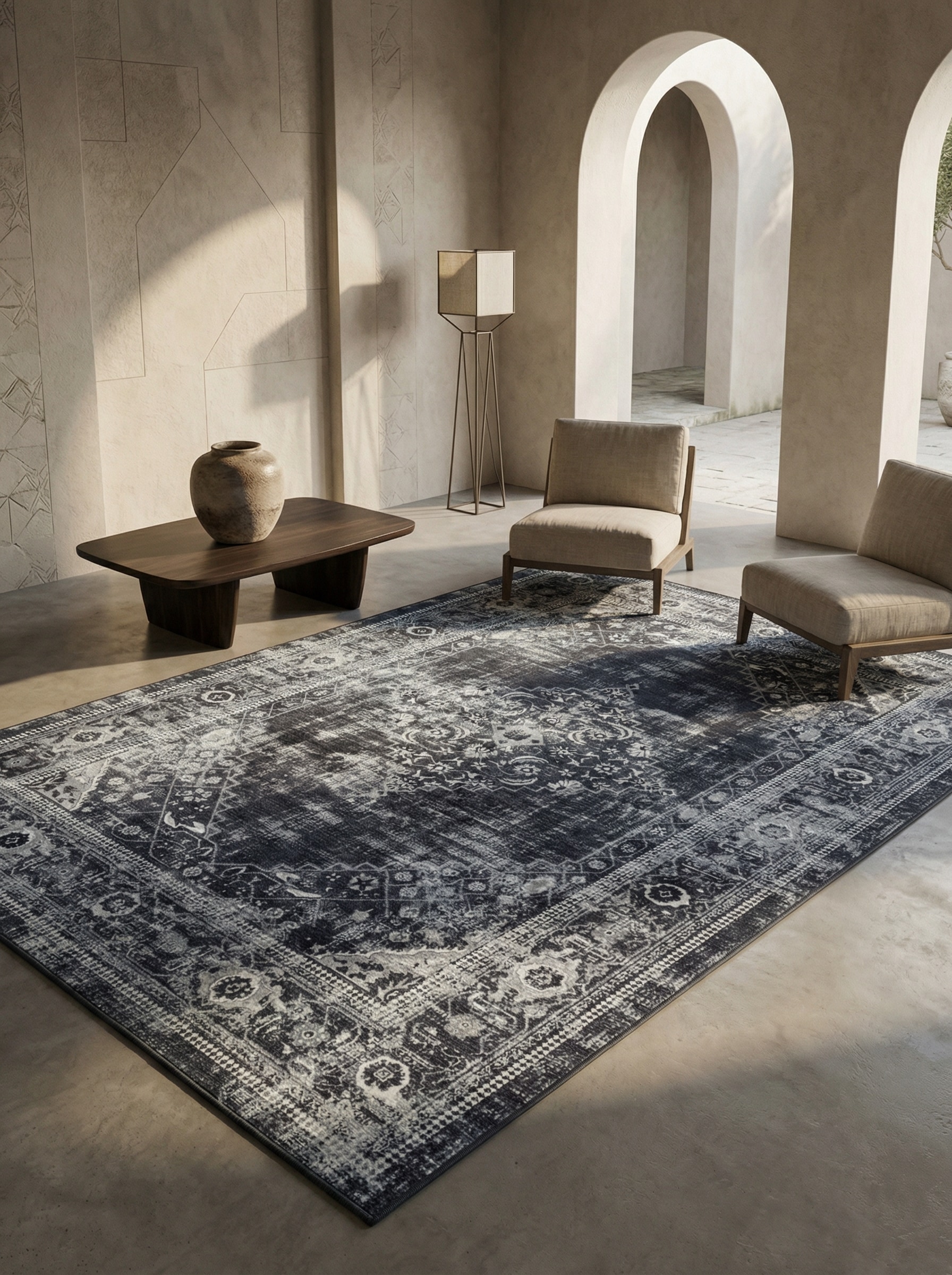 Flachwebteppich Waschbar PIZOL, orientalisch, Schwarz, 140 x 200 cm - Bild 1