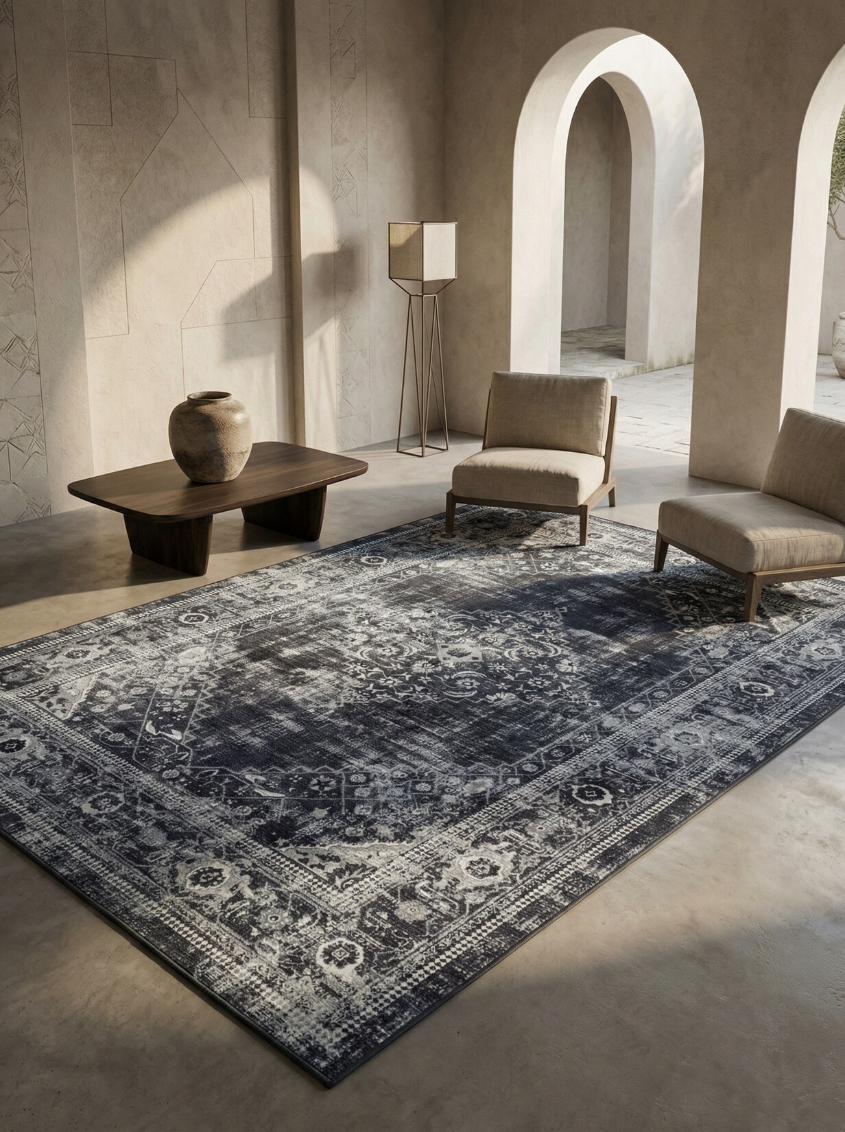 Flachwebteppich Waschbar PIZOL, orientalisch, Schwarz, 140 x 200 cm