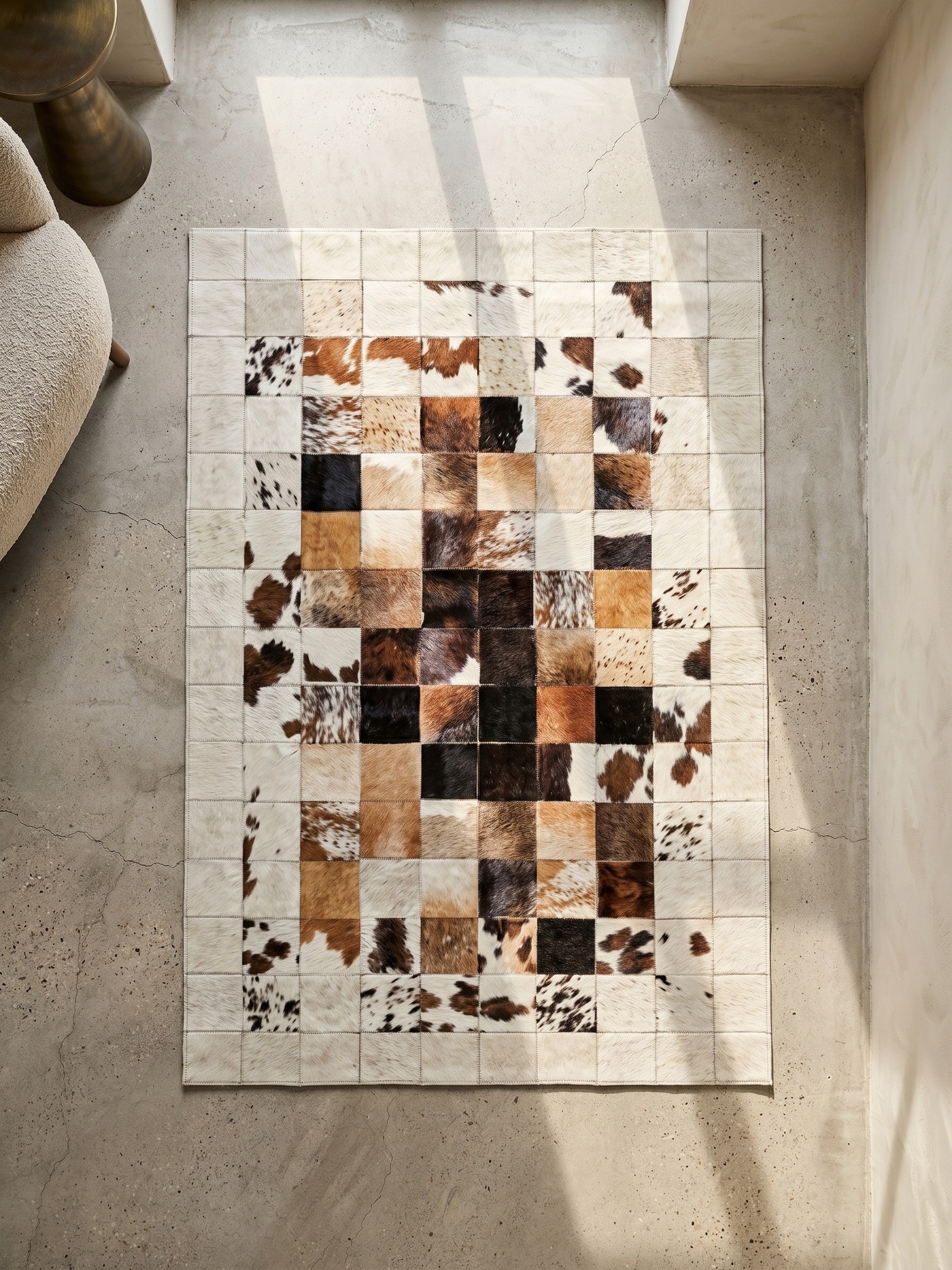 Flachwebteppich Waschbar PIZOL, im Patchwork-Stil, Wei&szlig;, 120 x 170 cm - Bild 1