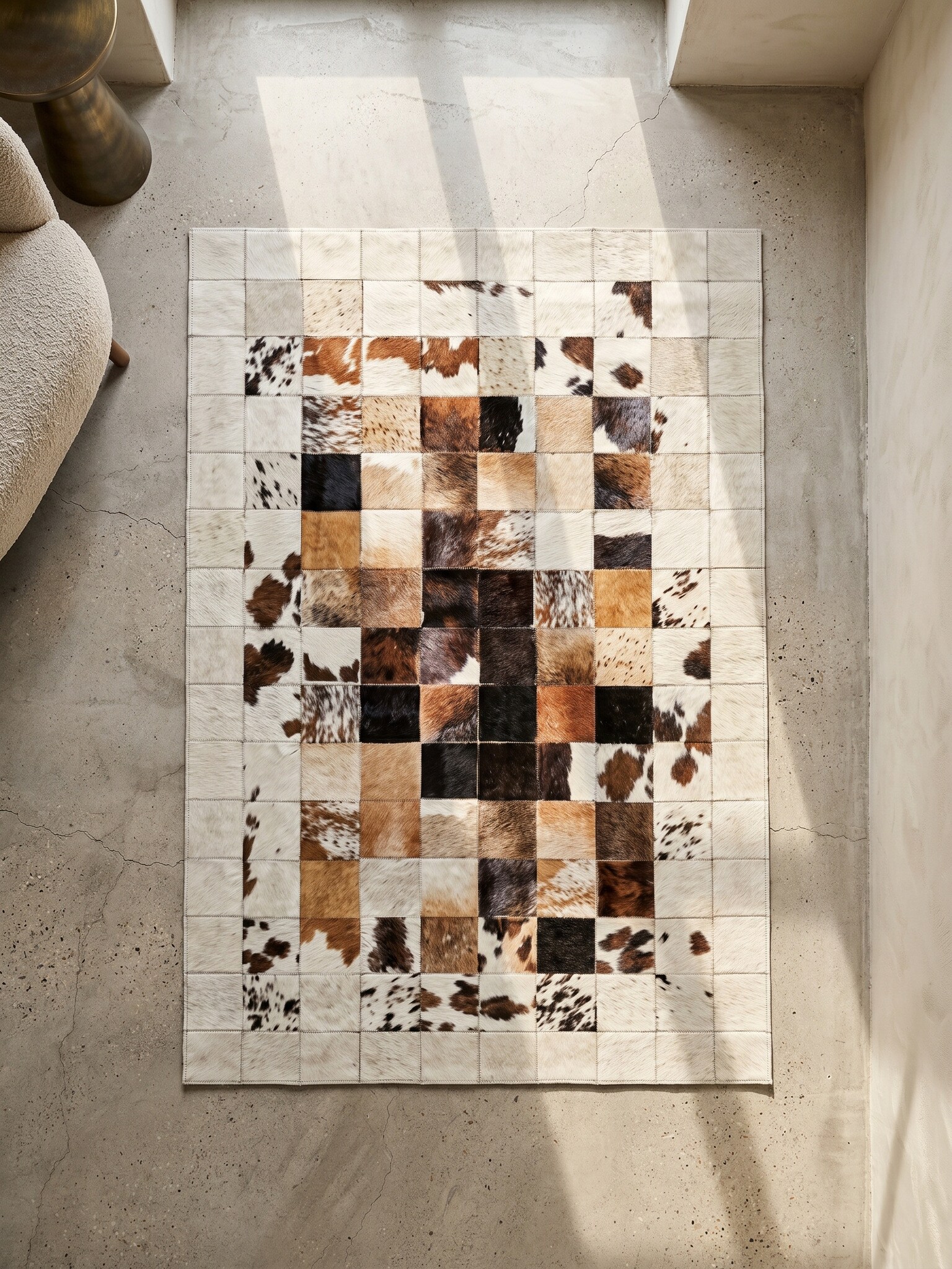 Flachwebteppich Waschbar PIZOL, im Patchwork-Stil, Wei&szlig;, 140 x 200 cm - Bild 1