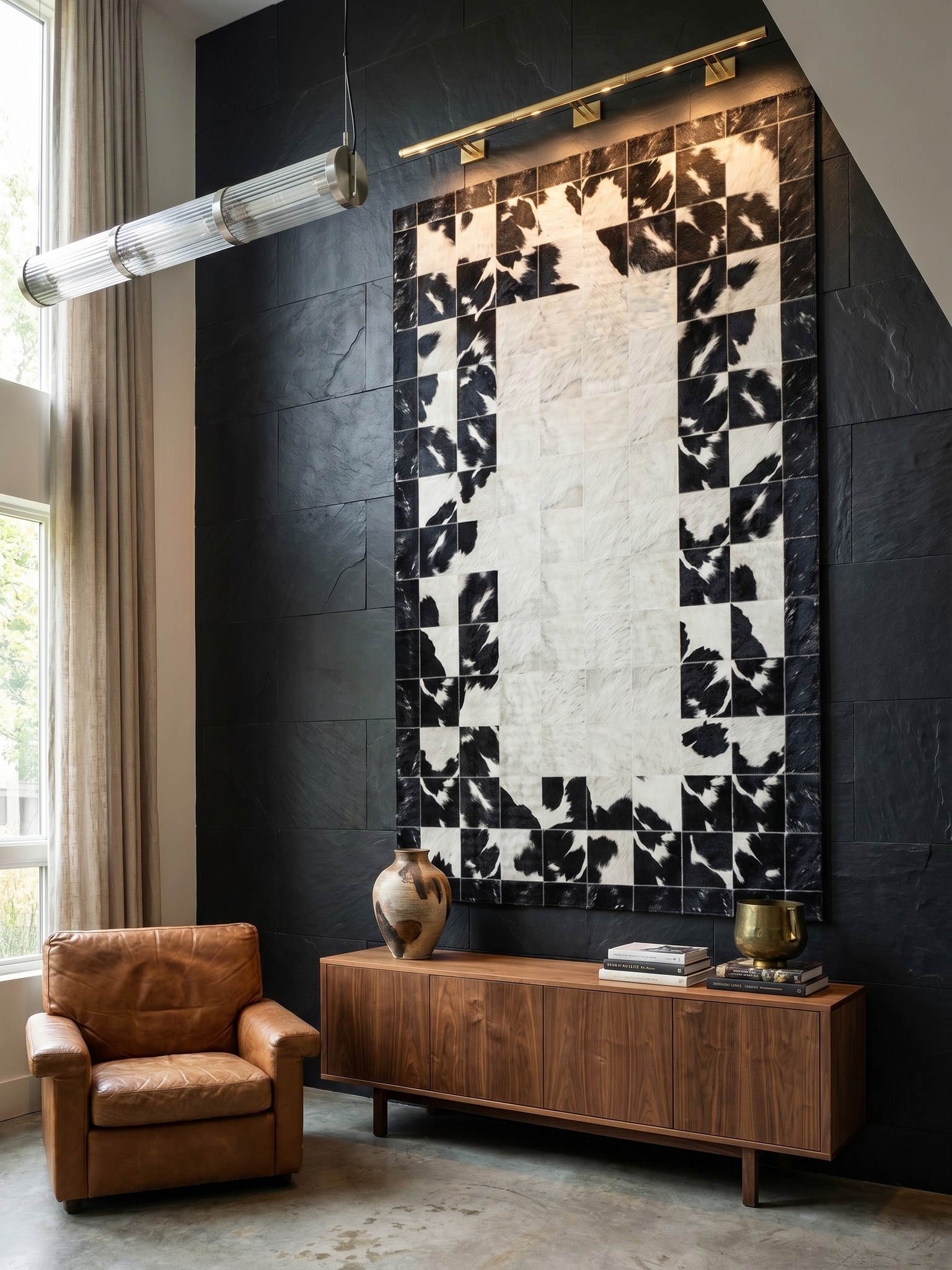 Flachwebteppich Waschbar PIZOL, im Patchwork-Stil, Schwarz, 80 x 250 cm - Bild 1