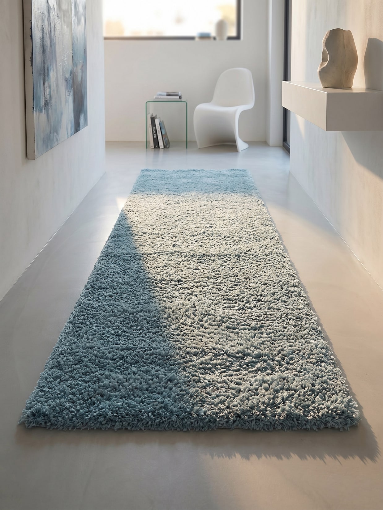 Hochflorteppich SALZACH, einfarbig, Blau, 80 x 250 cm
