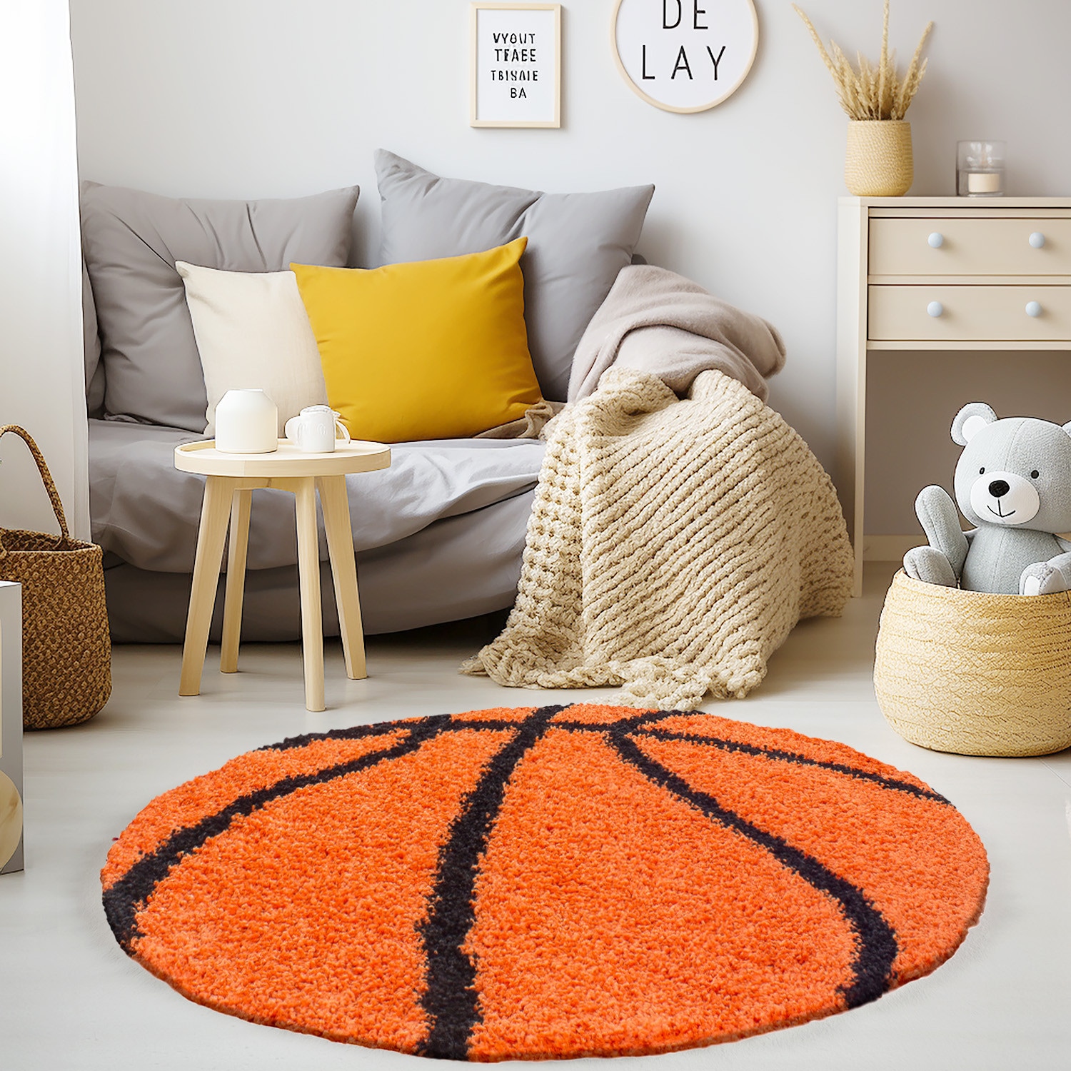 Kinderteppich MATREI, mit Basketball-Motiv, Orange, &Oslash; 100 cm - Bild 1