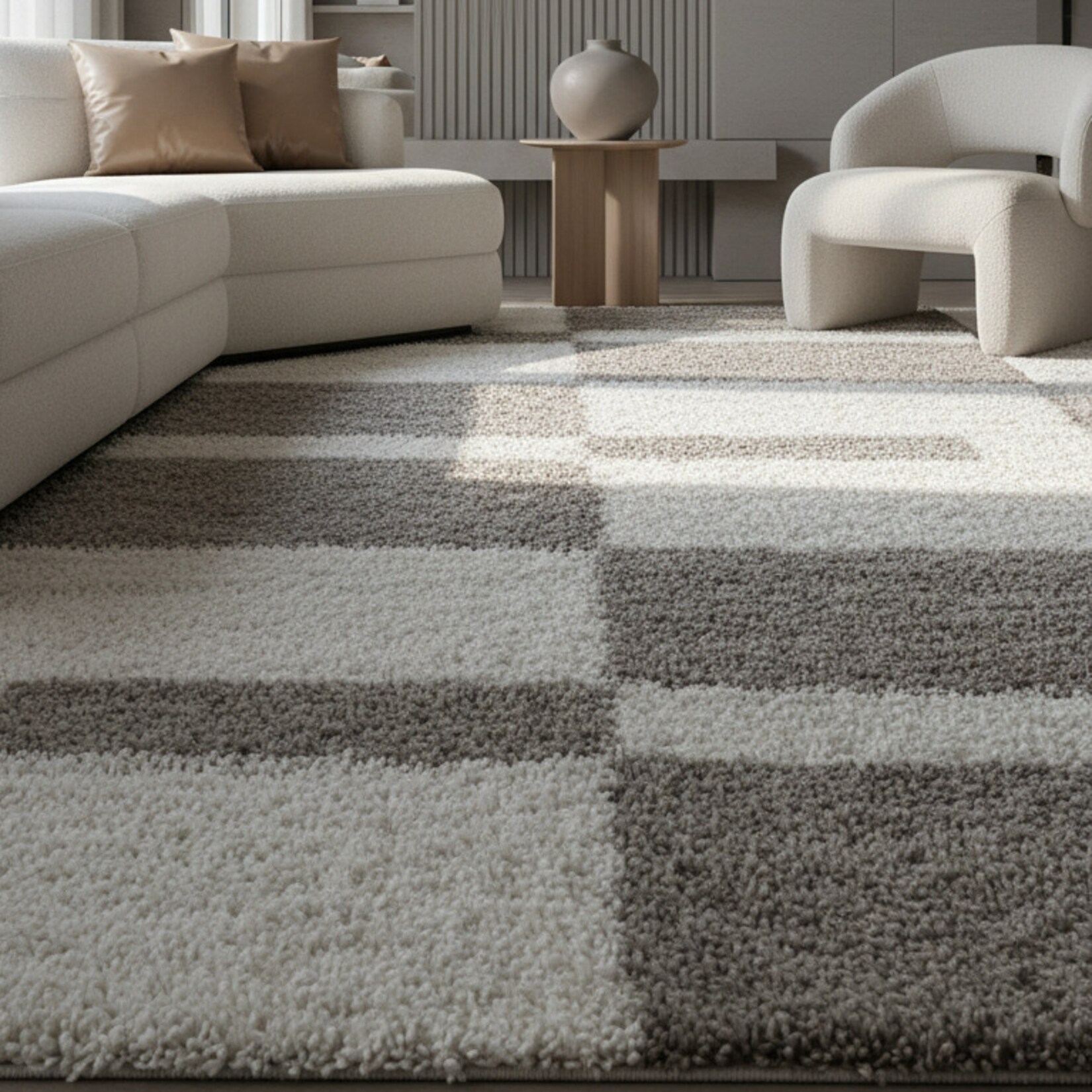Hochflorteppich WERFEN, kariert, Beige, 240 x 340 cm