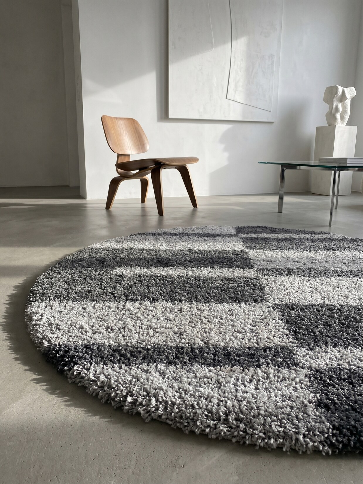 Hochflorteppich WERFEN, kariert, Grau, Ø 120 cm