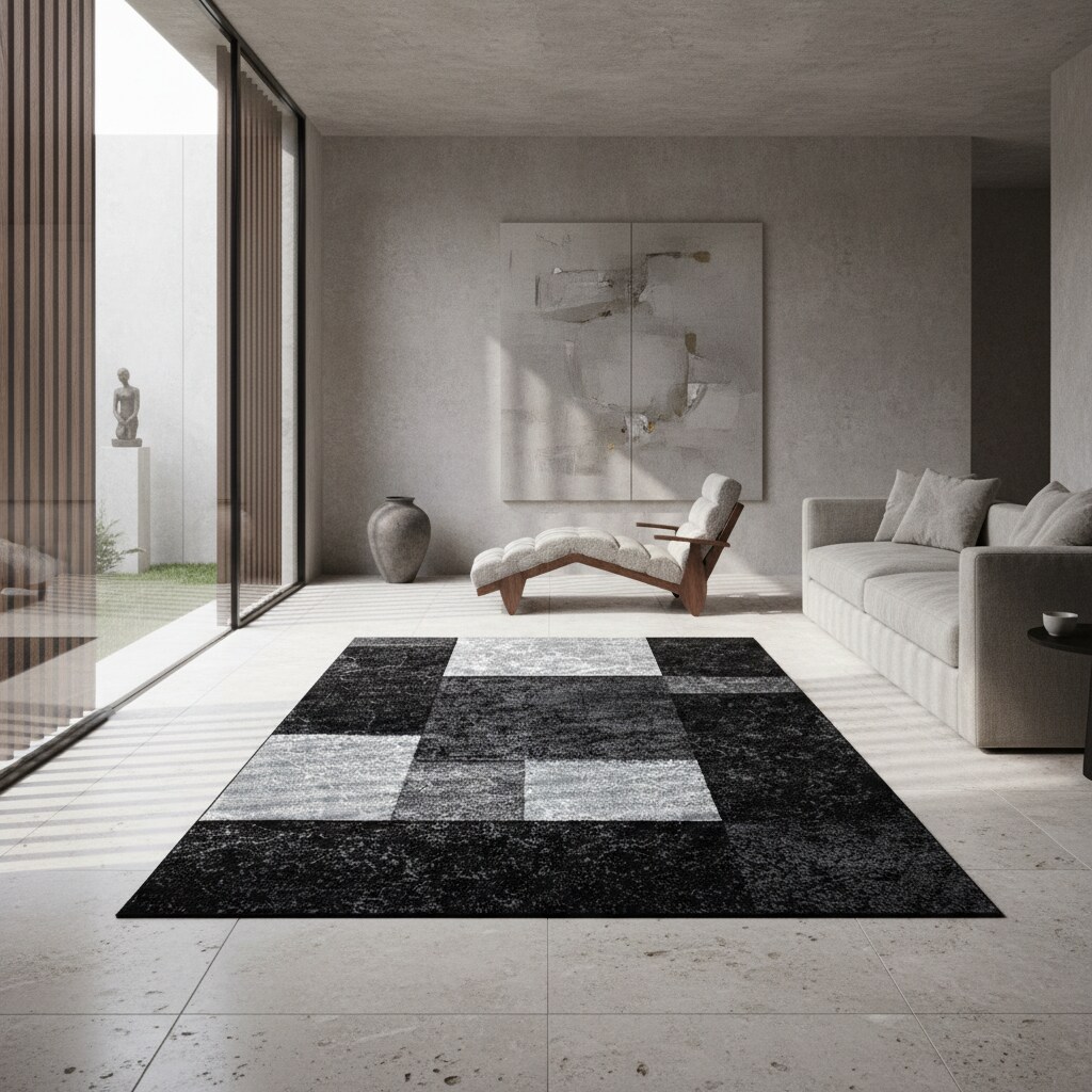 Kurzflorteppich LATEMAR, kariert, Schwarz, 80 x 150 cm - Bild 1