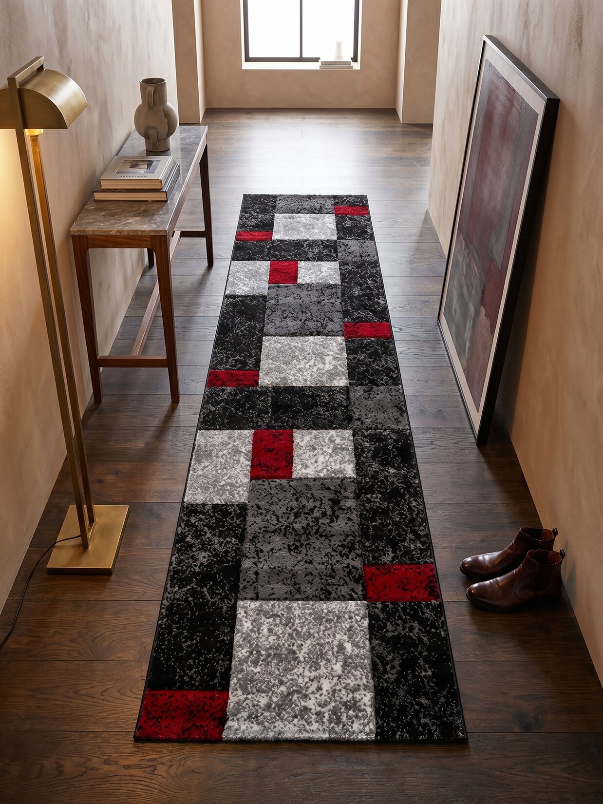 Kurzflorteppich LATEMAR, kariert, Rot, 80 x 300 cm
