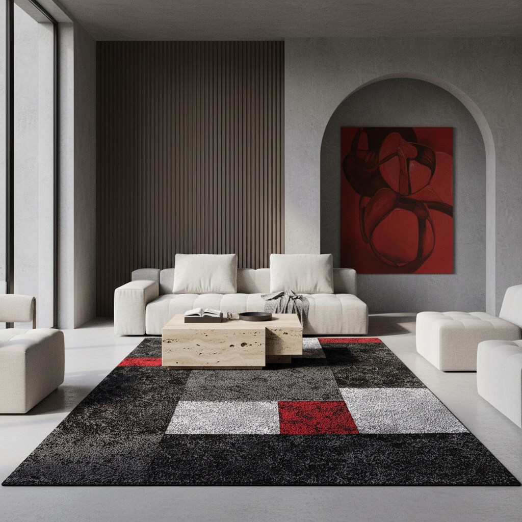 Kurzflorteppich LATEMAR, kariert, Rot, 280 x 370 cm